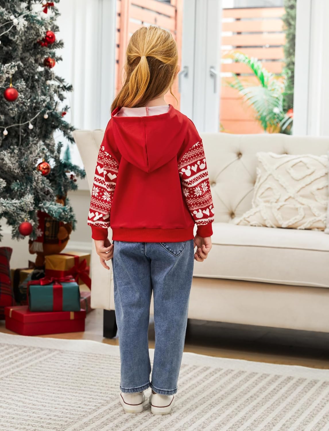 Disney Mickey and Friends Family Matching Christmas Hooded Sweatshirt Casual Mickey Snow Pattern Long Sleeve Pullover Hoodies - Image 3