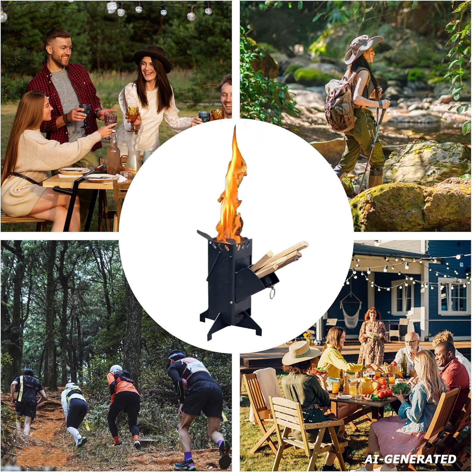 Raketenofen Tragbarer Raketenofen Holzofen Schwarz | Für Kochutensilien in verschiedenen Größen, mit Ständer, Outdoor-Rucksackreisen, Wandern, Grillen, Picknick