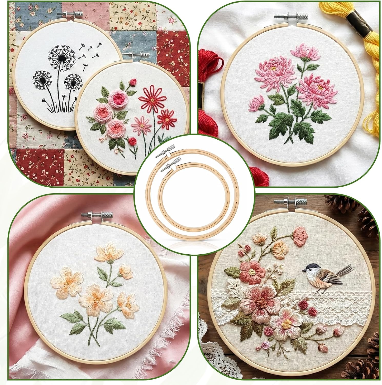 2 PCS Embroidery Hoop with Metal Screw, 4 Inch 6 Inch Bamboo Frame Circle Cross Stitchs Hoops Adjustable Bamboo Croses Stitch Hoop Ring Round Embroiderys Hoops Set for Friendly Embroidery, Cross Stitc