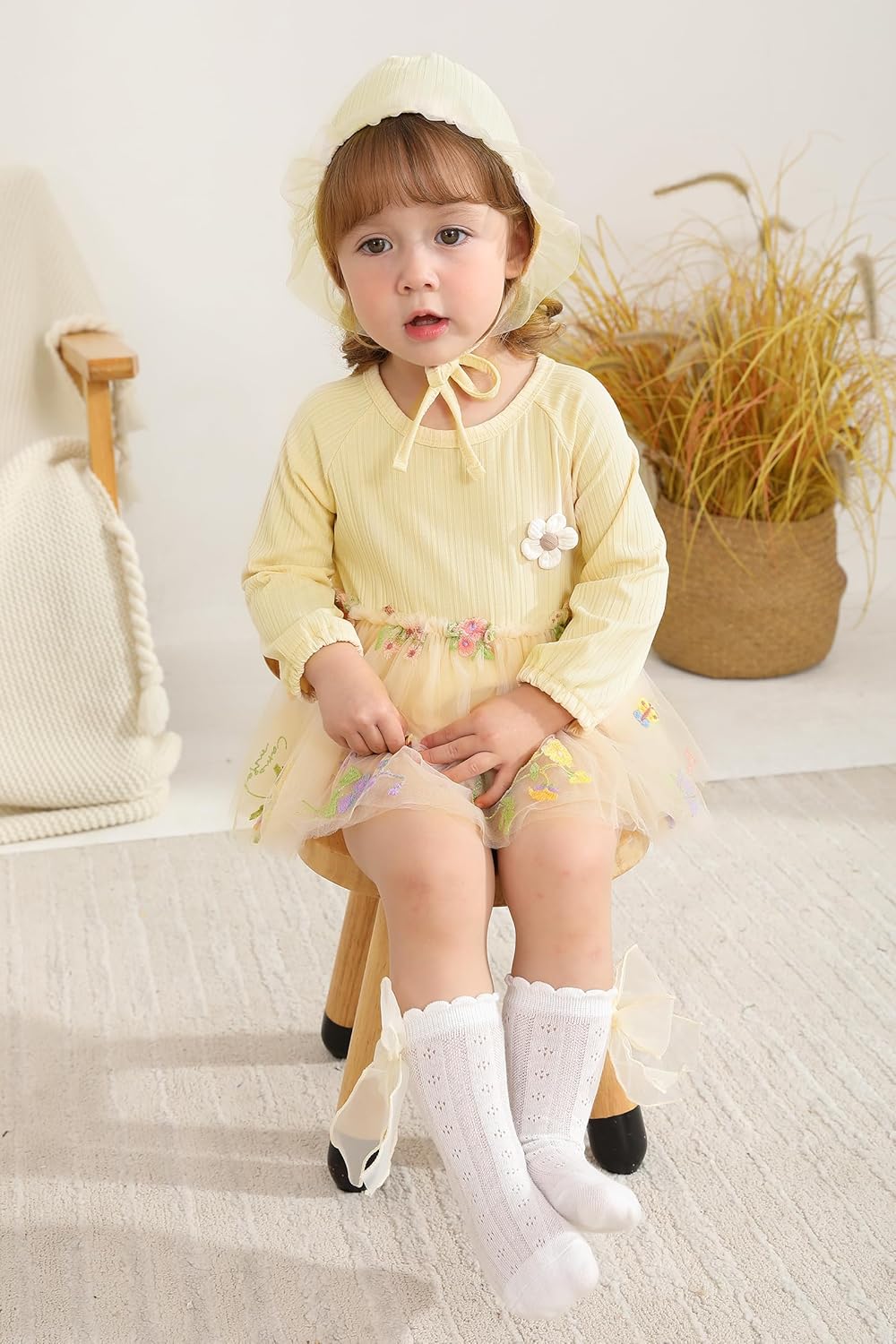 YOUNGER TREE Newborn Baby Girl Romper Dress Outfits Long Sleeve Floral Tutu Bodysuit with Leggings Hat Infant Fall Clothes - Image 4