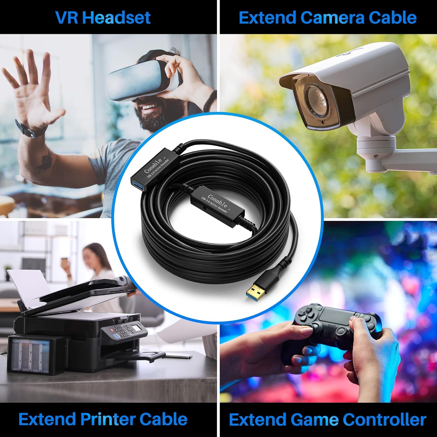 USB 3.0 Active Extension Cable 35 Feet, Long USB Type-A Male to Female Extender Cord, Built-in 2 Signal Booster Smart Chips, 5Gbps Transfer, for Printer, Xbox, Webcam, VR, Hard Drive, USB Hub and More Active 35 Feet image 6 of 7 B098WX6T69