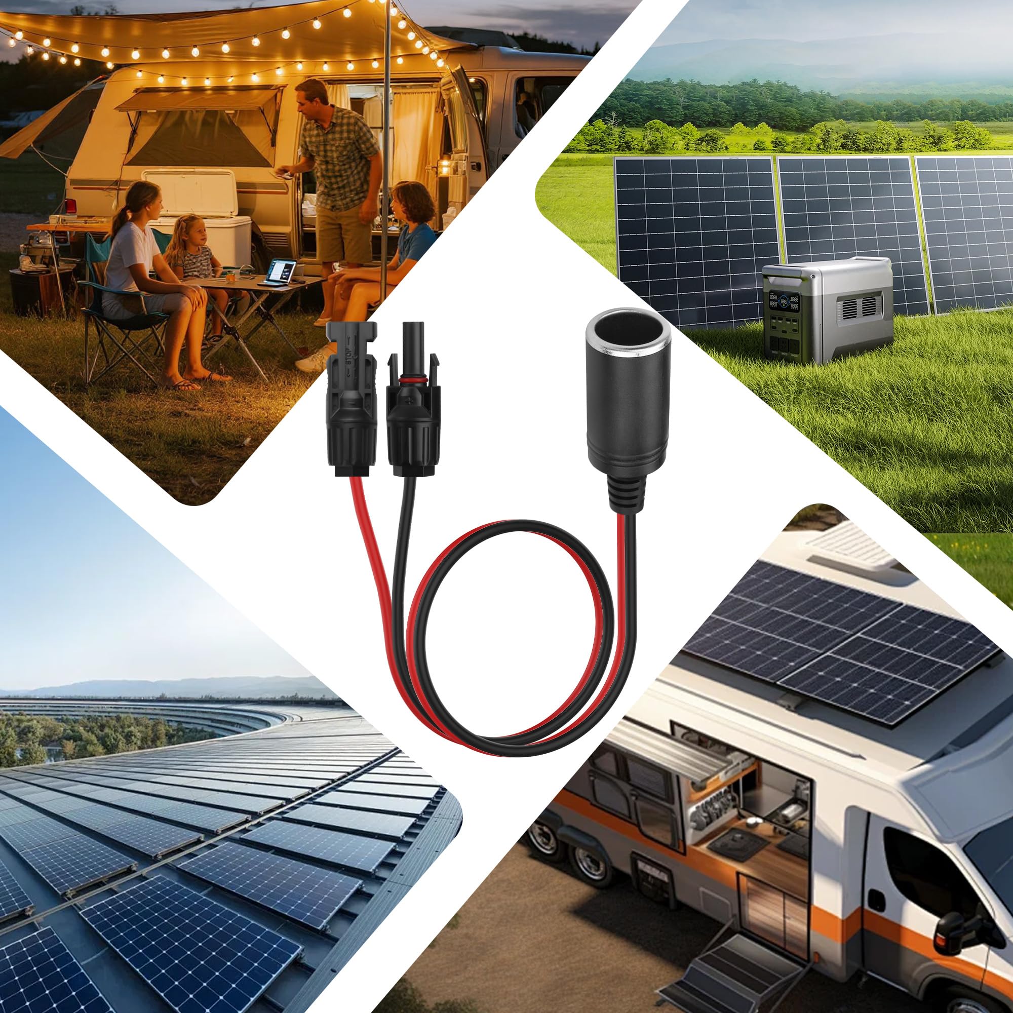2 PCS Câble adaptateur connecteur solaire vers prise allume-cigare femelle 12V-24V, fil de cuivre pur 14AWG, compatible avec panneau solaire, générateur de voiture de station d'alimentation