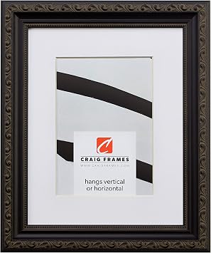 Craig Frames 5x7 Black Picture Frame Matted to 4x6, Vintage Wood Wall Decor