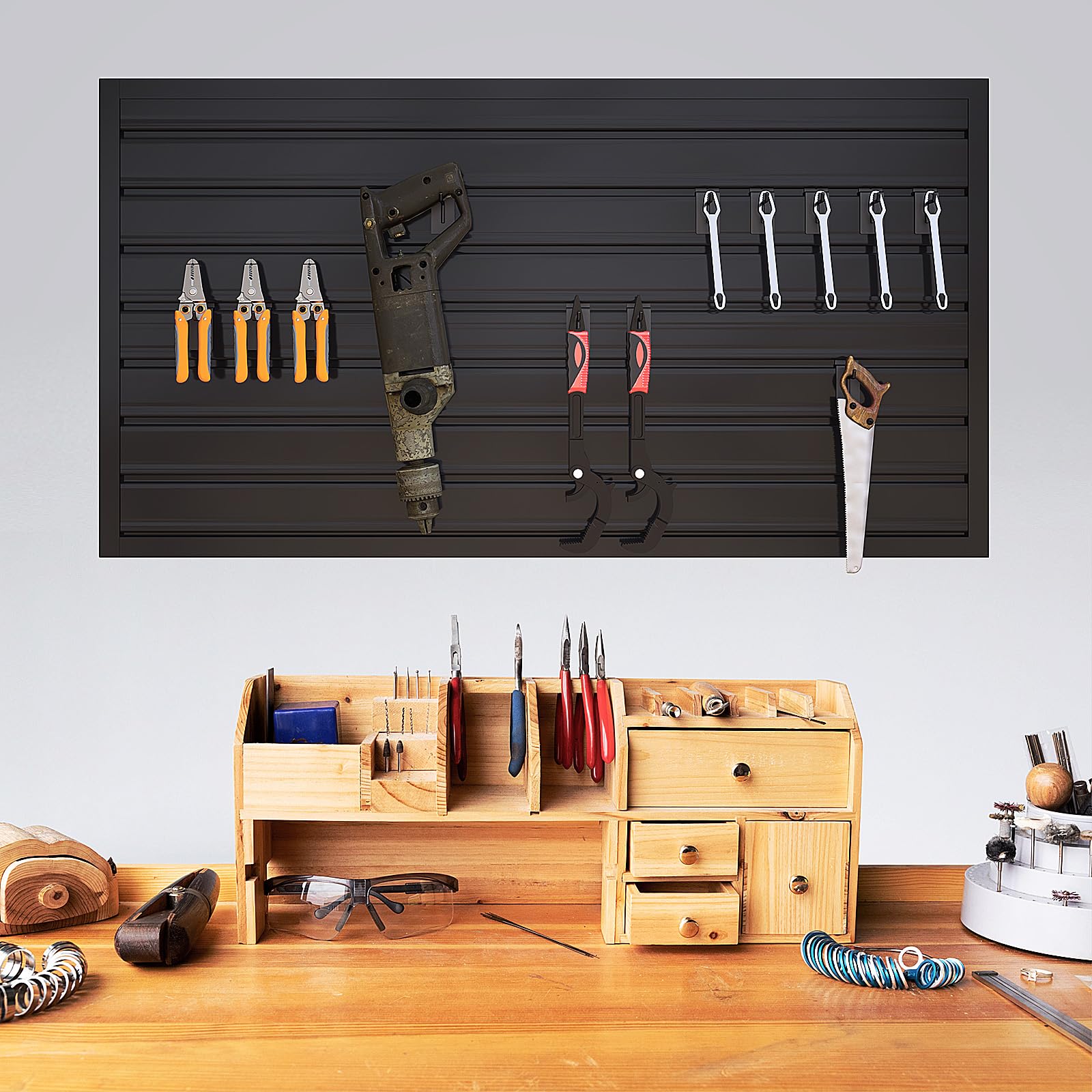 NeatiEase Slatwall Paneel-Wandaufbewahrungssysteme, 2 x 122 cm, Lamellenwandverkleidung, Garage, Wand-Organizer, robuste Wandmontage, PVC-Wandregal (schwarz)