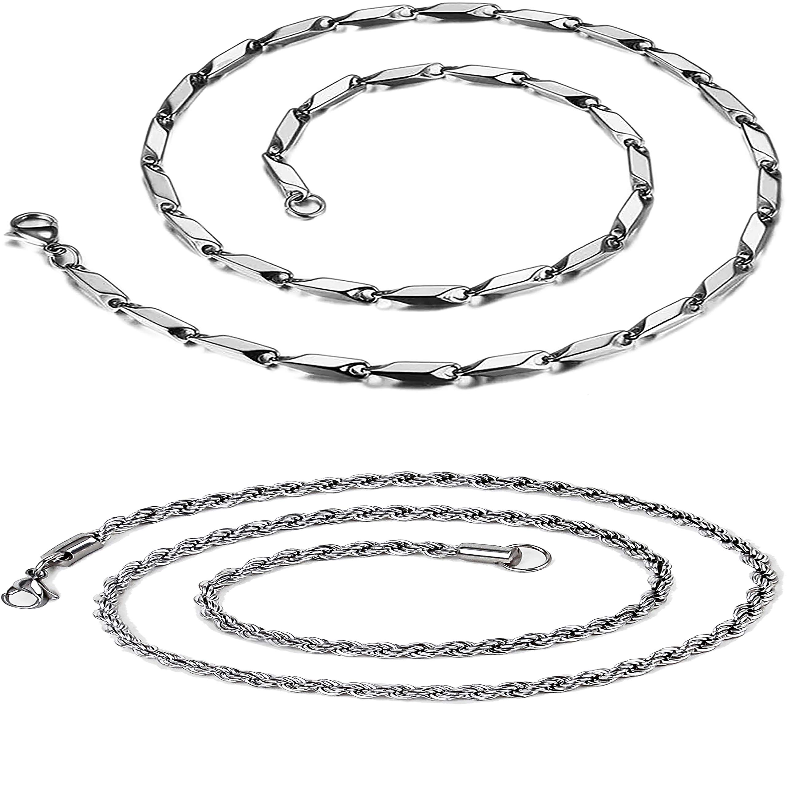 Fashion Frill (FF367_FF442 Silver Stainless Steel Combo Chain For Men Women - 24 Inches Long (B08N3Y7RCR) Amazon Price History, Amazon Price Tracker