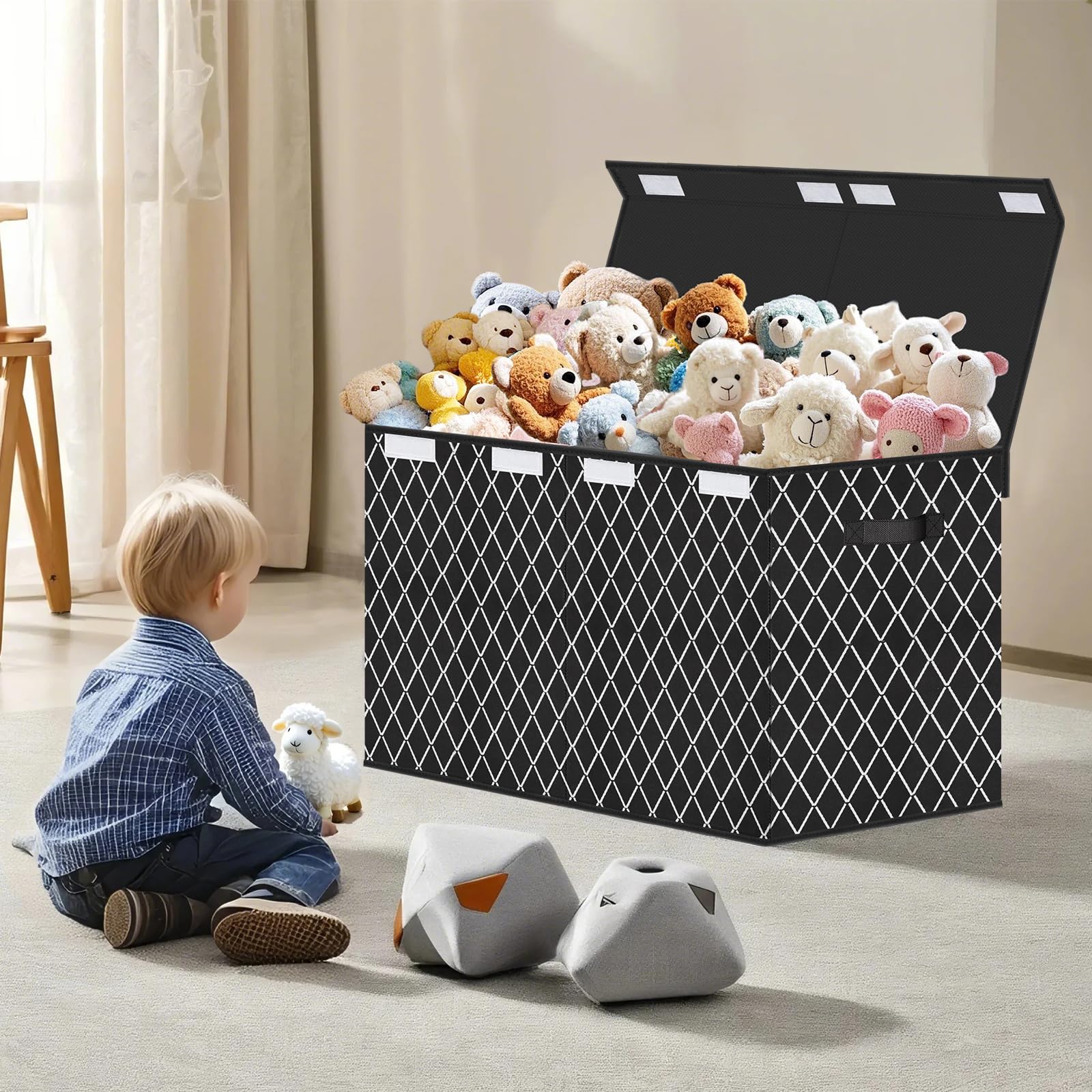 VERONLY Aufbewahrungsbox Spielzeugkiste mit deckel Kinder, 83L Spielzeug Aufbewahrung mit Griffen, Faltbox Korb für Kinderzimmer, Kleidung, 
