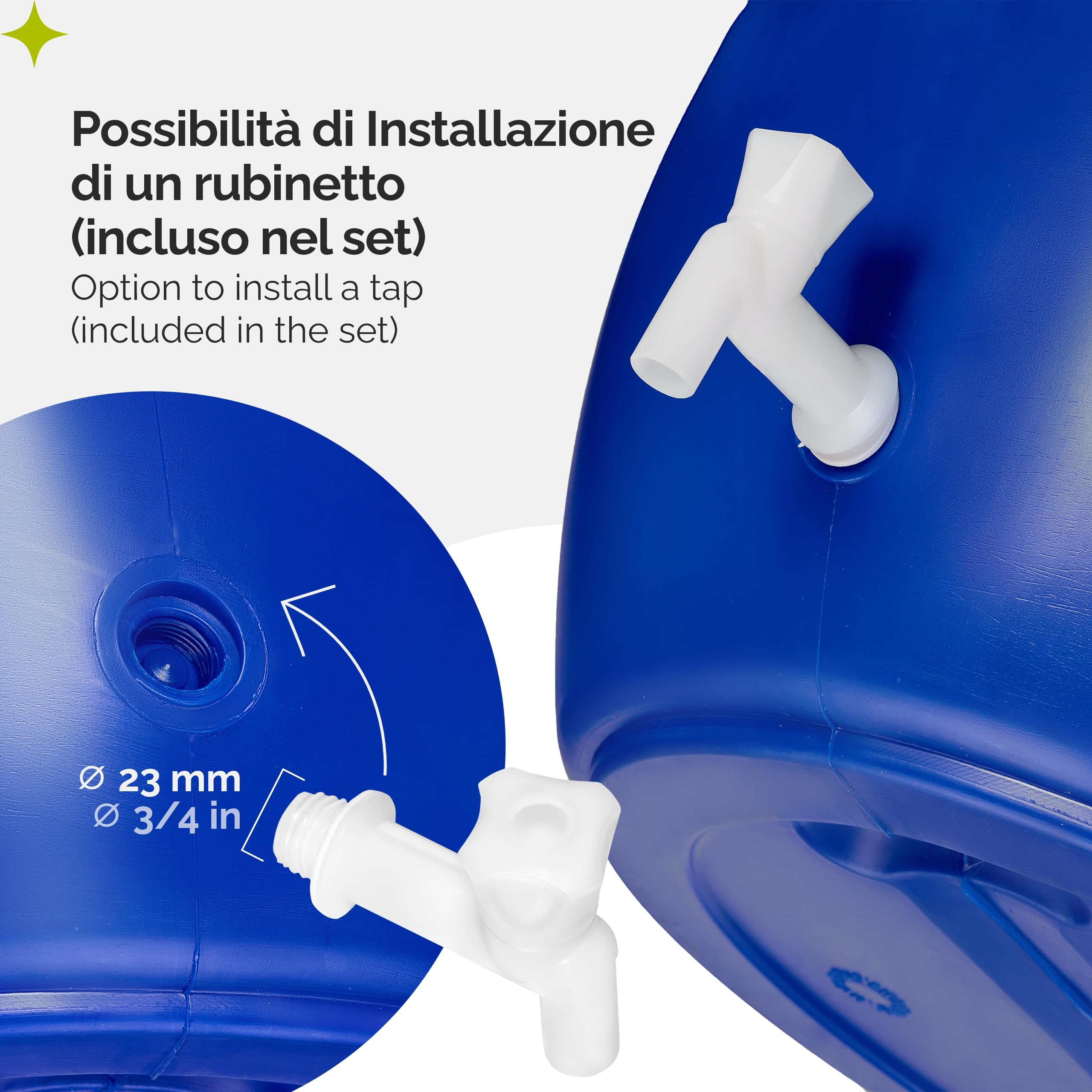 Garronda tanica acqua con rubinetto da 120 litri con coperchio, serbatoio in plastica HDPE per uso alimentare, perfetta per la conservazione di acqua, alimenti o come bidone per il giardino GD-0091