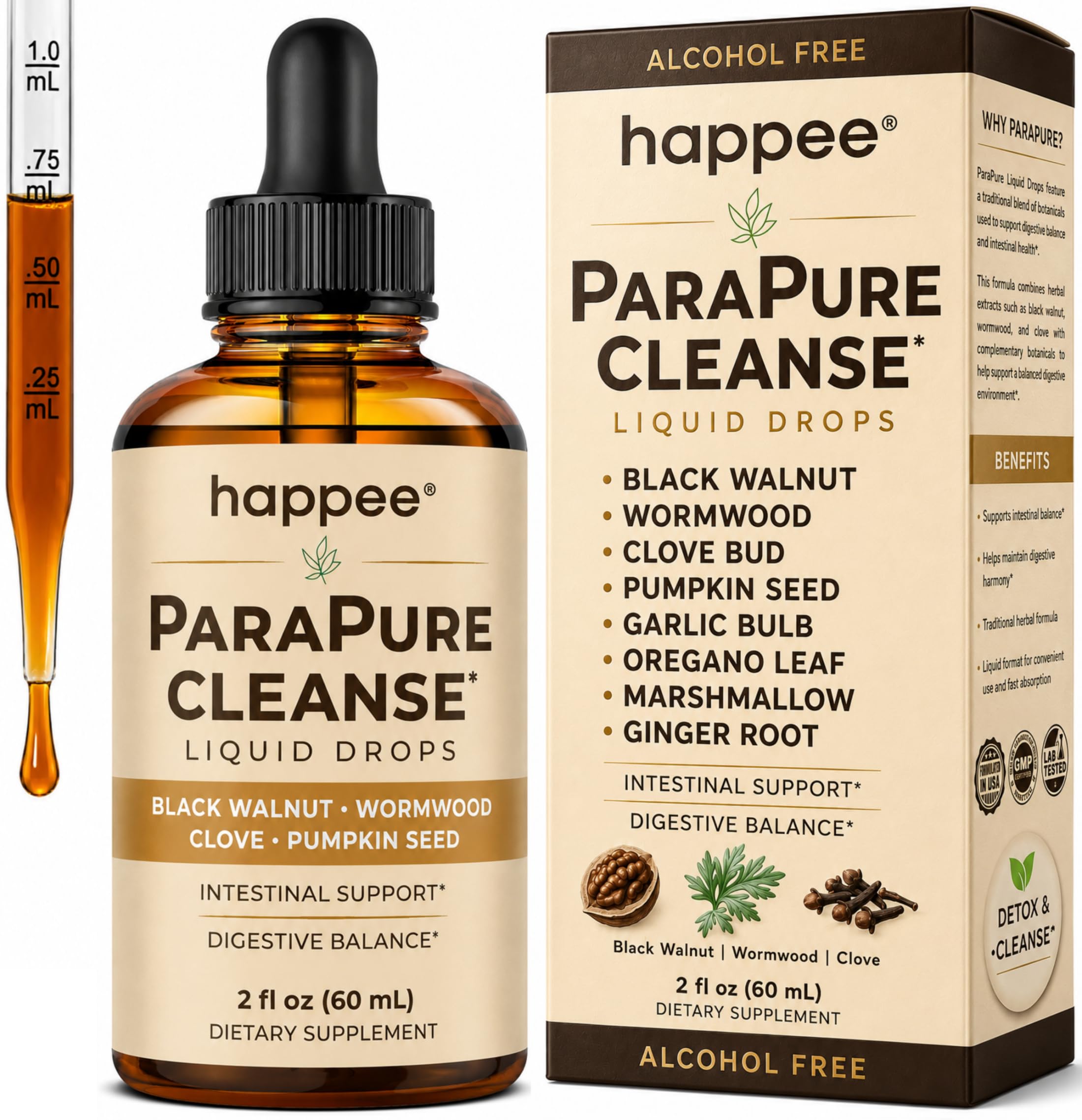 Happee ParaPure Cleanse for Humans Wormwood Black Walnut Clove 2 Fl. Oz