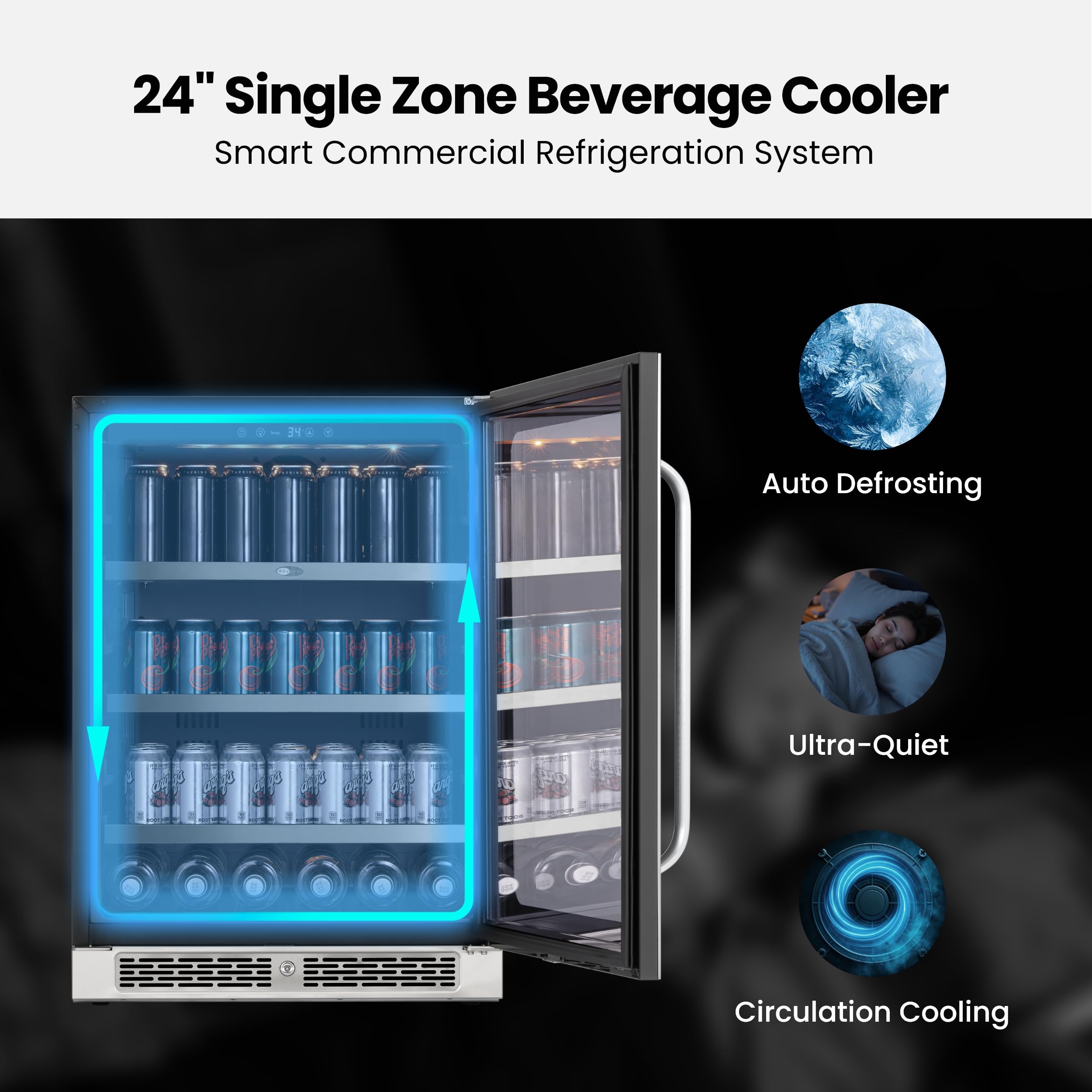 24 Inch Beverage Refrigerator 140 Cans Beverage Fridge Drink Fridge With Glass Door 3 LED 34-54 ℉ Beverage Coolers Built-In Or Freestanding For Home Bar Kitchen(5.65 Cu.Ft) on Fridge.com - View 2