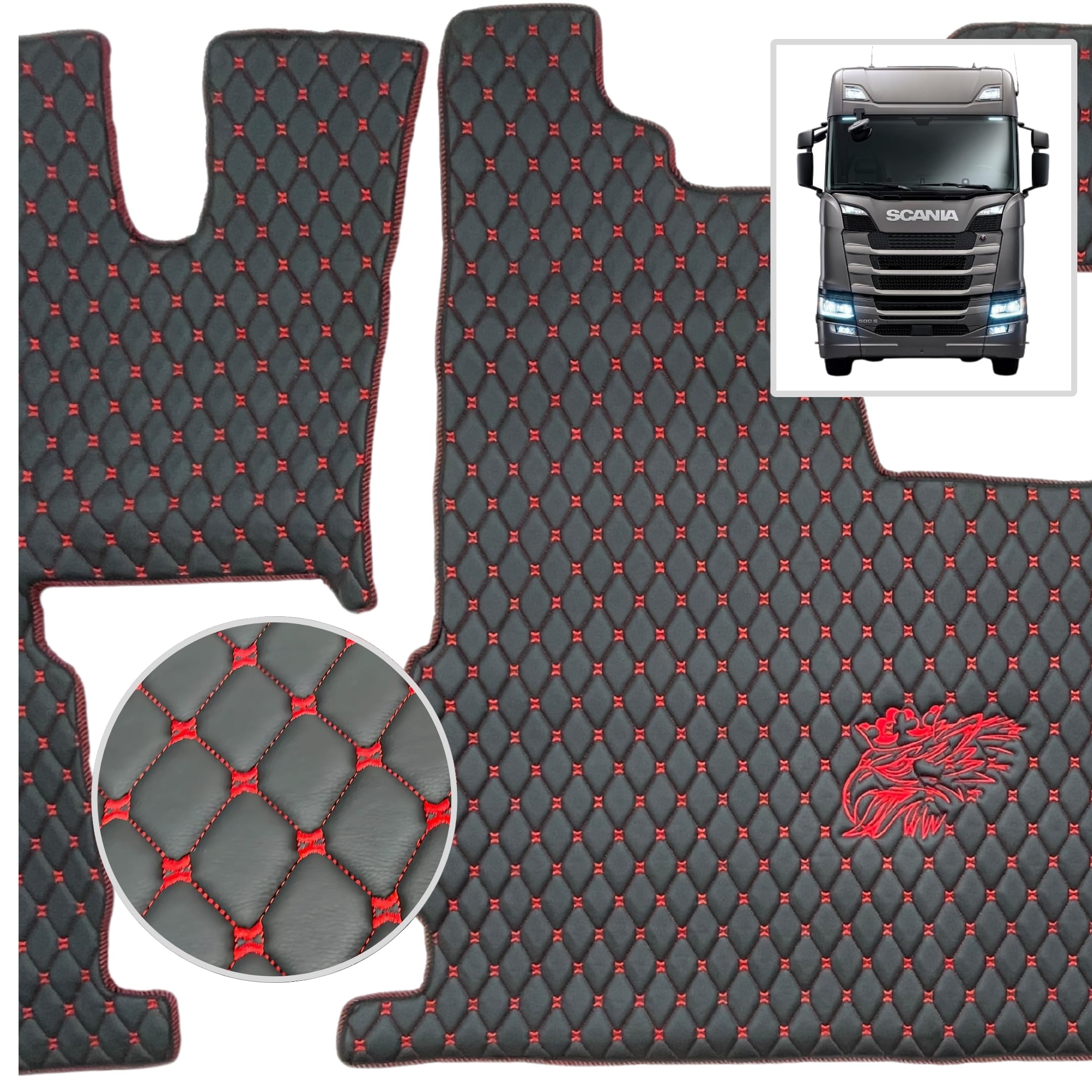 LKW Fußmatten/Automatten passend für Scania R 2017+ mit Sessel Ungefedert - Elegante Steppungen und Exklusives Logo