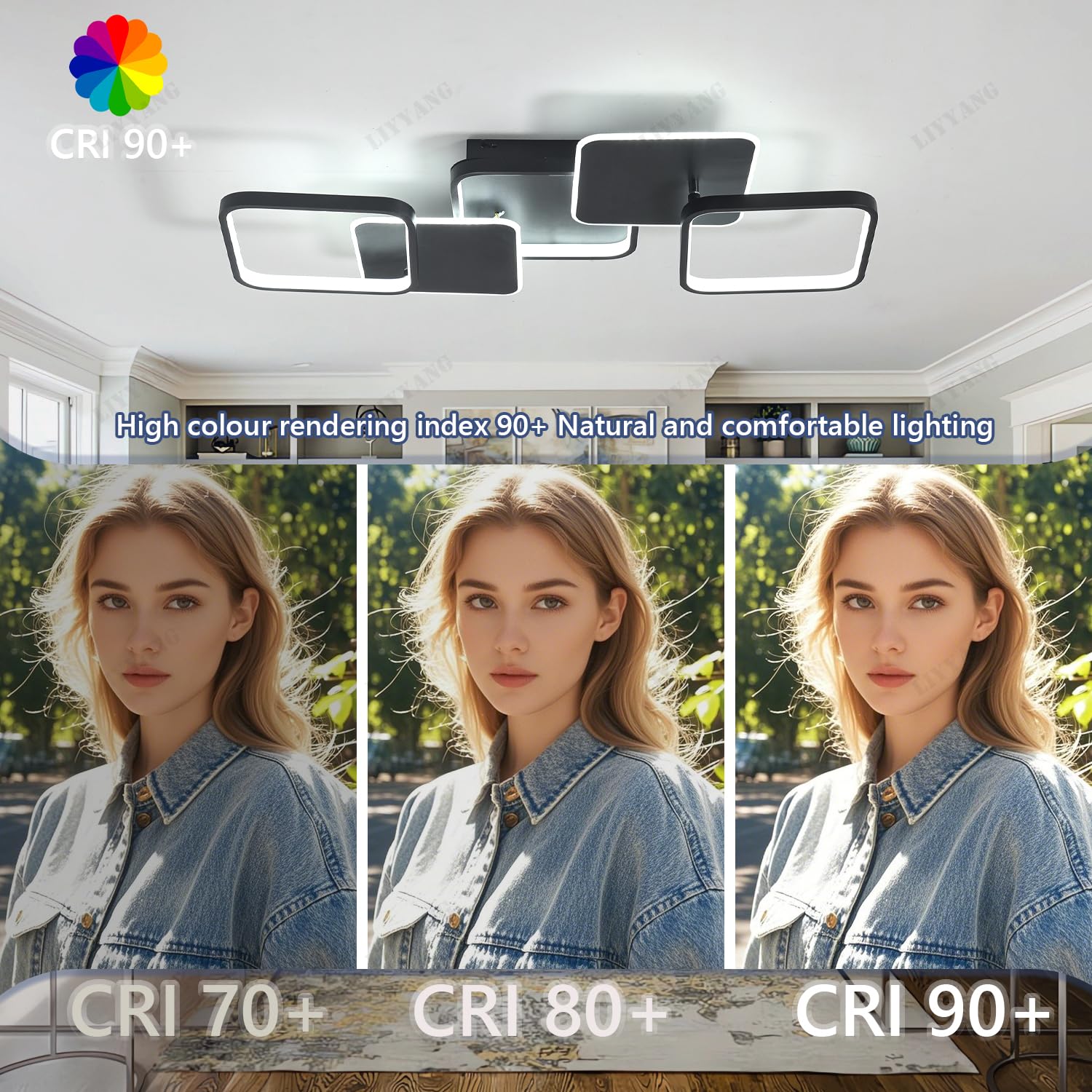 Kreative LED Deckenleuchte Dimmbar Deckenlampe Wohnzimmer Schlafzimmerbeleuchtung Mit Fernbedienung APP Decke Licht Moderne Variable Form Deckenbeleuchtung für Esszimmer Küche Büro (Schwarz, Quadrat)