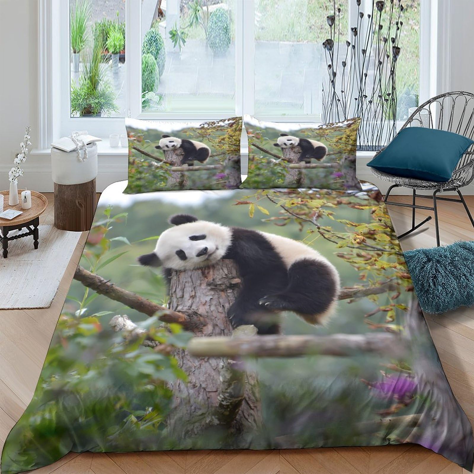 Ctjqhvkz Style-8 3D Printed Panda Tree Fitted Sheet Microfiber Soft Nature Forest Bed Cover For Bedroom Guest Room Dorm Mattress Decor Single（135X200cm）