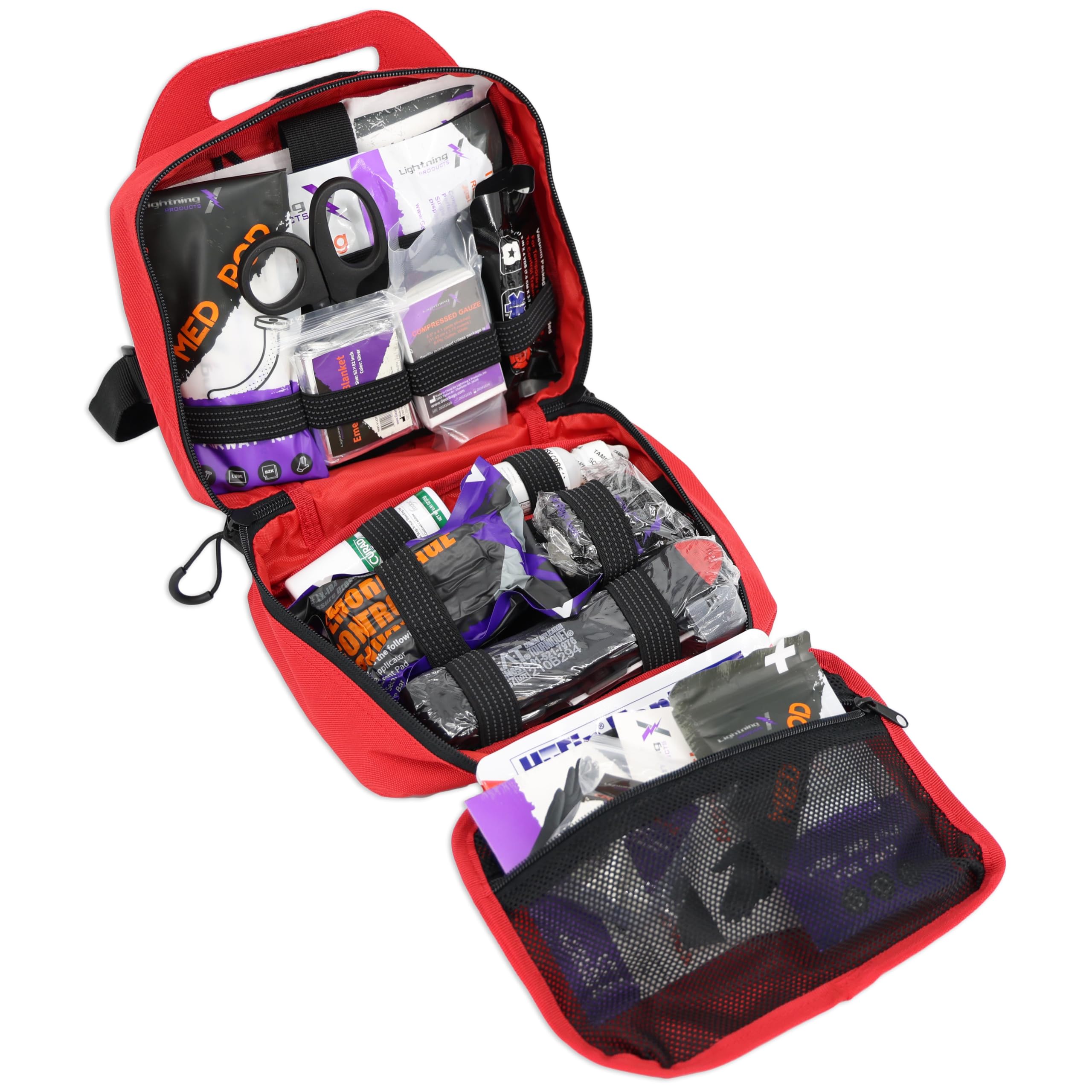 Lightning X Rip-Away Officer's Patrol Tactical Gunshot & Trauma IFAK Kit w/Headrest Mount - RED