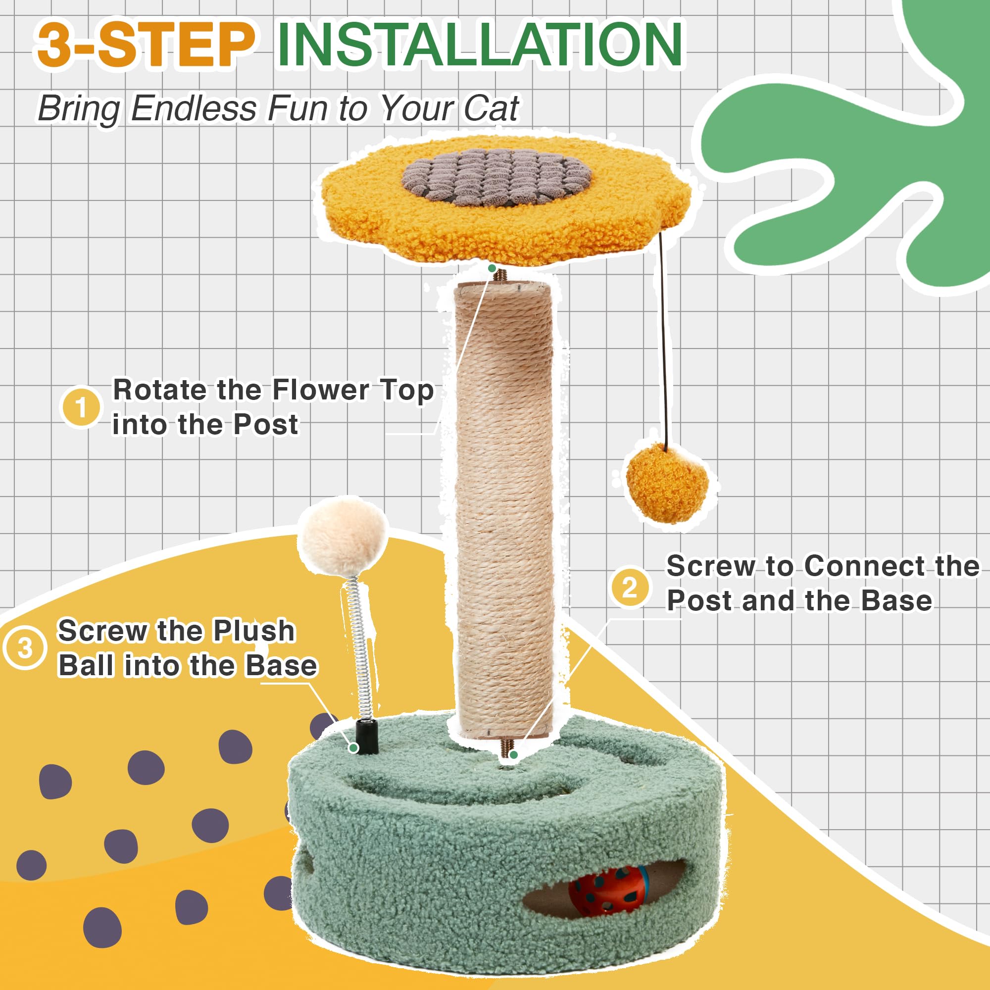 EXQ Home Cute Cat Scratching Post, Durable Natural Sisal Rope for