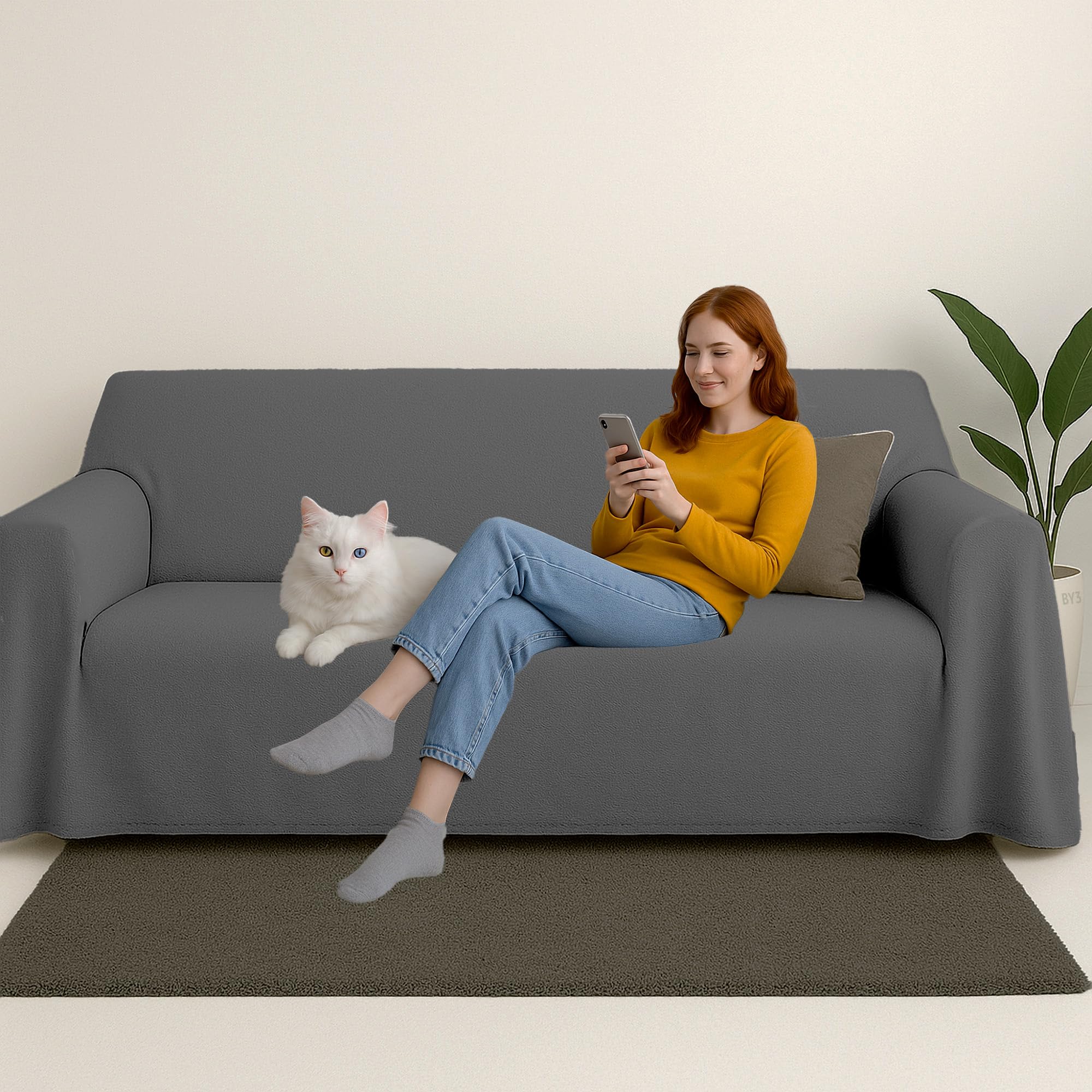 Byour3 - Sofabezug 2 3 4 Sitzer Leichte 100% Reine Baumwolle Sofa Cover Schutzhülle Sofaüberwurf L U Form Ecksofa Sofa Couch Abdeckung Alles Couchbezug Abwaschbar (Anthrazitgrau, 3 Sitzer)