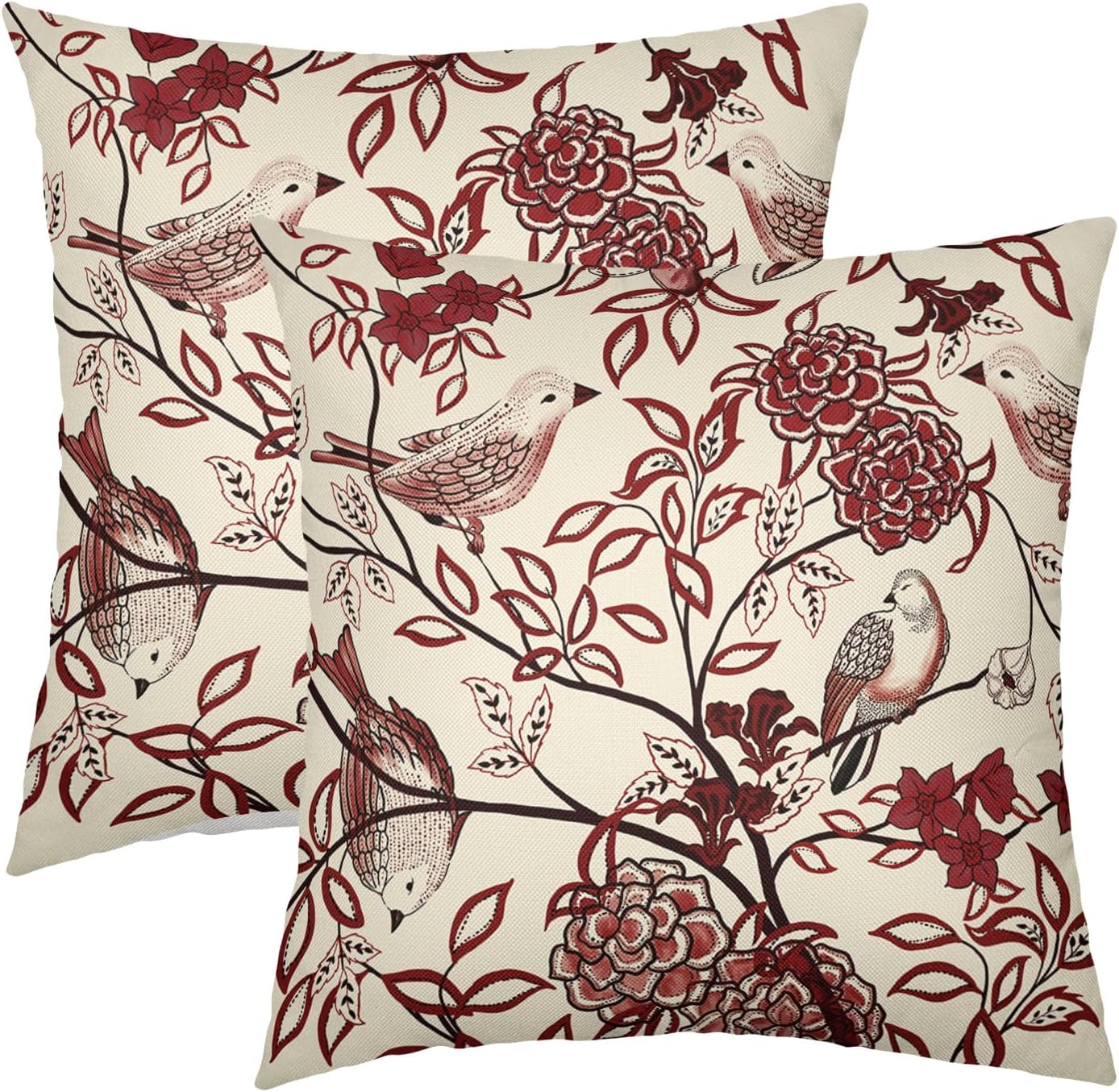 Boho Velvet Pillow Covers 18x18 Set Of 2 - Red Bohemian Abstract Throw Pillow Cases For Couch, Bedroom, Farmhouse Decor