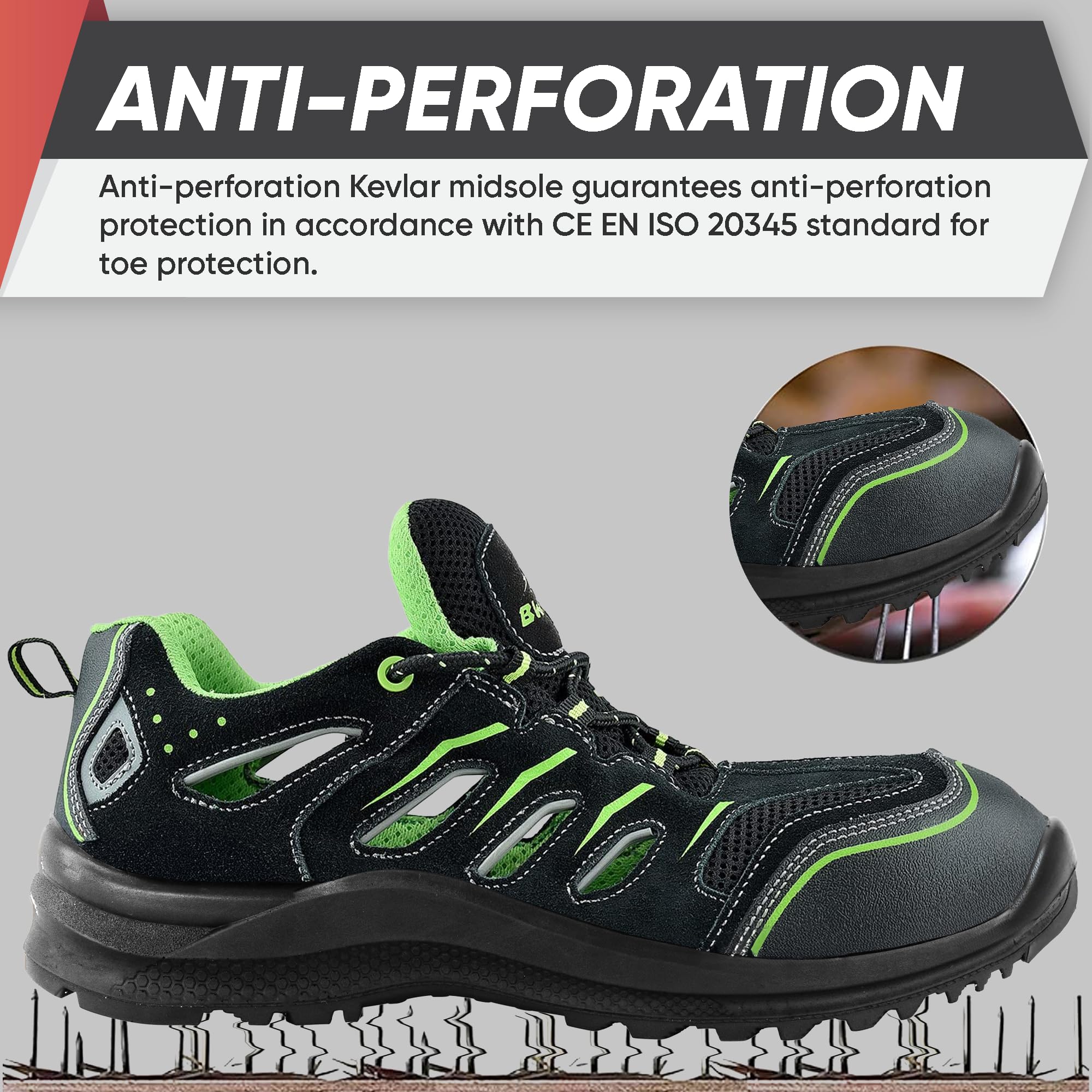 BWOLF Hawaii S1P Scarpe da Lavoro Estive Scarpe Antinfortunistiche Uomo Scarpe Antinfortunistiche Donna con Tecnologia 4x4 Grip e Cappuccio