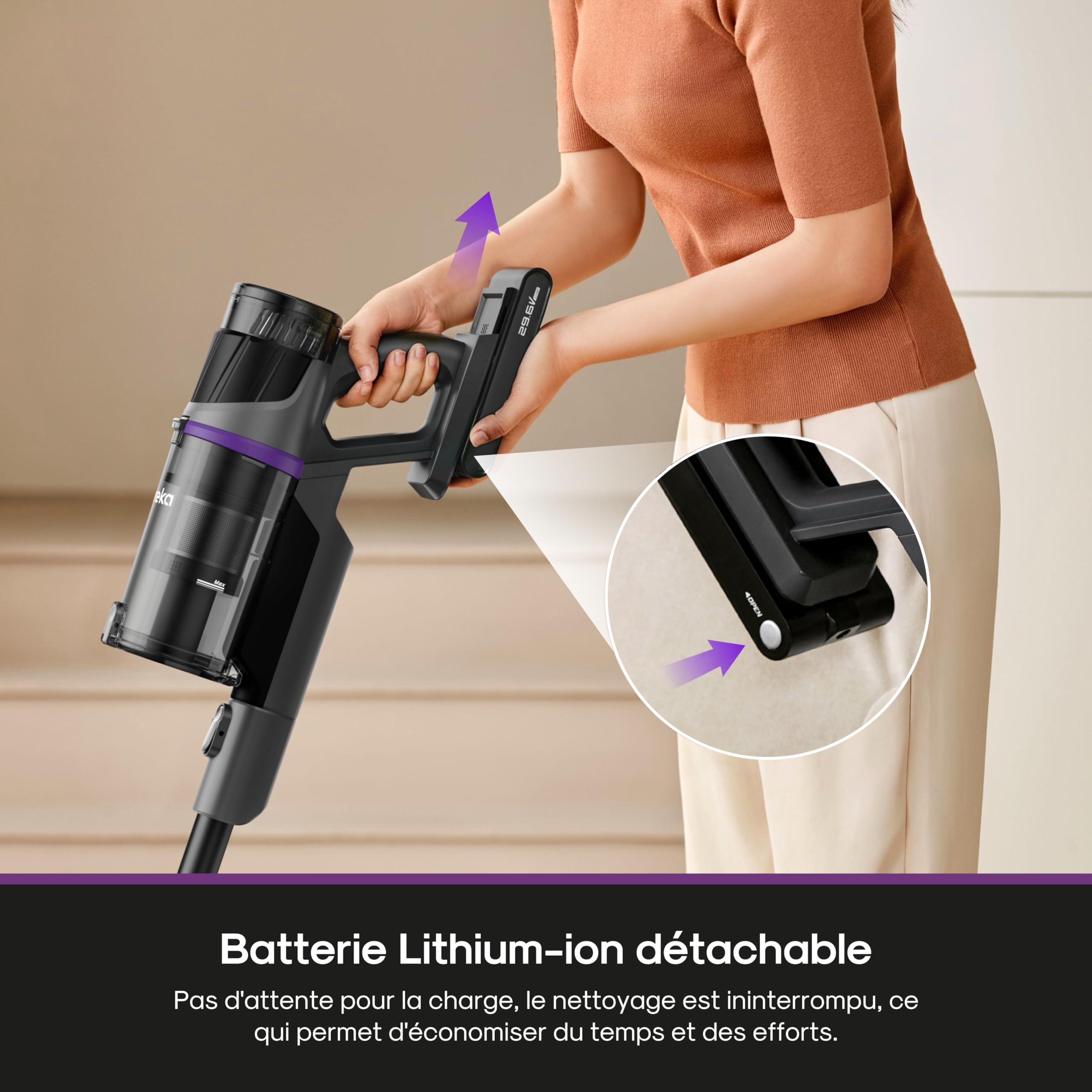 EUREKA ReactiClean 520 Aspirateur Balai sans Fil Anti-allergène Aspiration Puissante, 4 en 1 avec Longue Autonomie 50 Minutes, Reharge Murale, Aspirateur à Main Léger pour Poils Cheveux