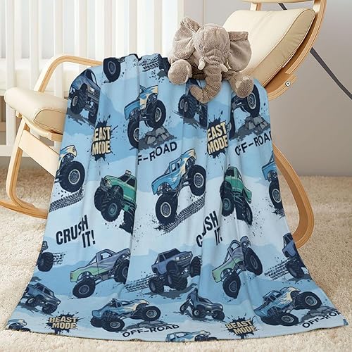 Perinsto Manta de Monster Trucks, ultra suave y cálida para todas las estaciones, manta decorativa de forro polar para niños, regalos para niños,