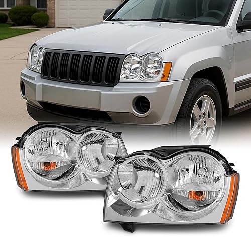 AKKON - Faros de repuesto para conductor y pasajero para Jeep Grand Cherokee, lámparas cromadas, par nuevo