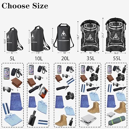 Miniatura 5 de Oak-Sports Dry Bag Mochila impermeable de 5L/10L/20L, bolsa de playa ligera con doble cierre de cremallera para natación, kayak, senderismo, Negro