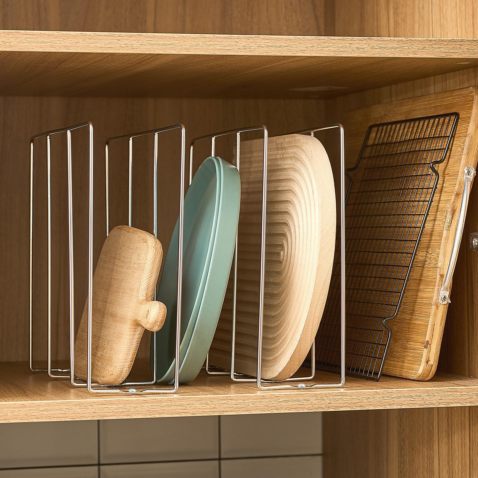 Blulu U-förmiger Keksblatt-Organizer für Schrank, Backblech, Organizer, Küchenschrank, Trennwände, vertikal, Chrom, Pfannenregal, Ablage, Trennwände, Gesichtsöffnung von 8,9 cm, Silberfarben, 2 Stück