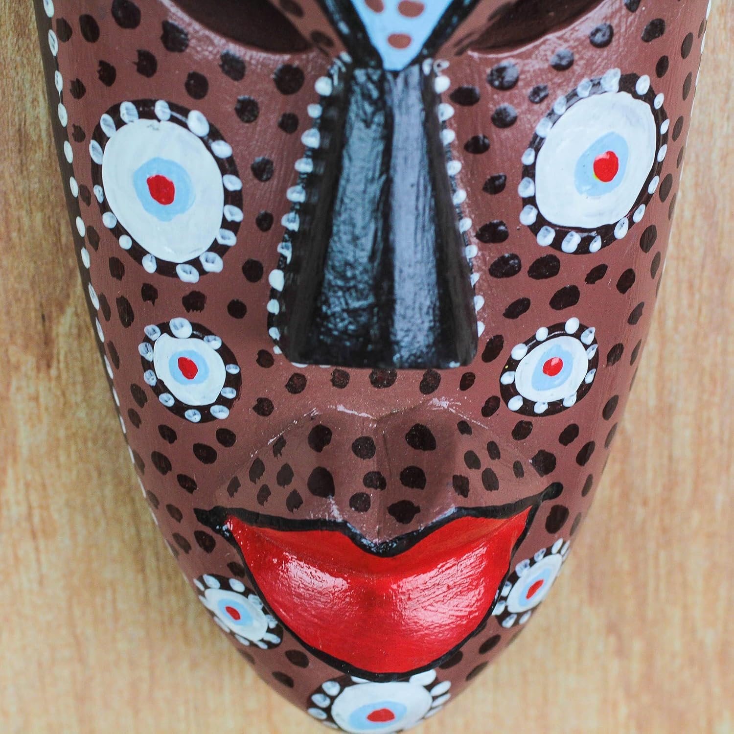 NOVICA Artisan Handcrafted African Wood Mask Painted Ghana Multicolor Masks Ghanaian [11.5in H x 3.9in W x 2.2in D] ' Colorful Friend'