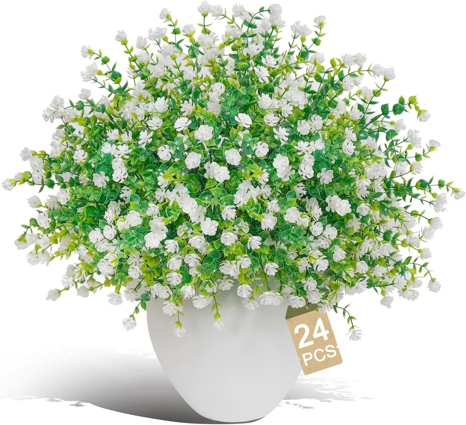 Artificial Flowers for Outdoors(24pac),Fake Plants,Fake Flowers,Artificial Plants & Flowers,Faux Flowers for for Front Porch Decor,uv Resistant Artificial Flowers（White）