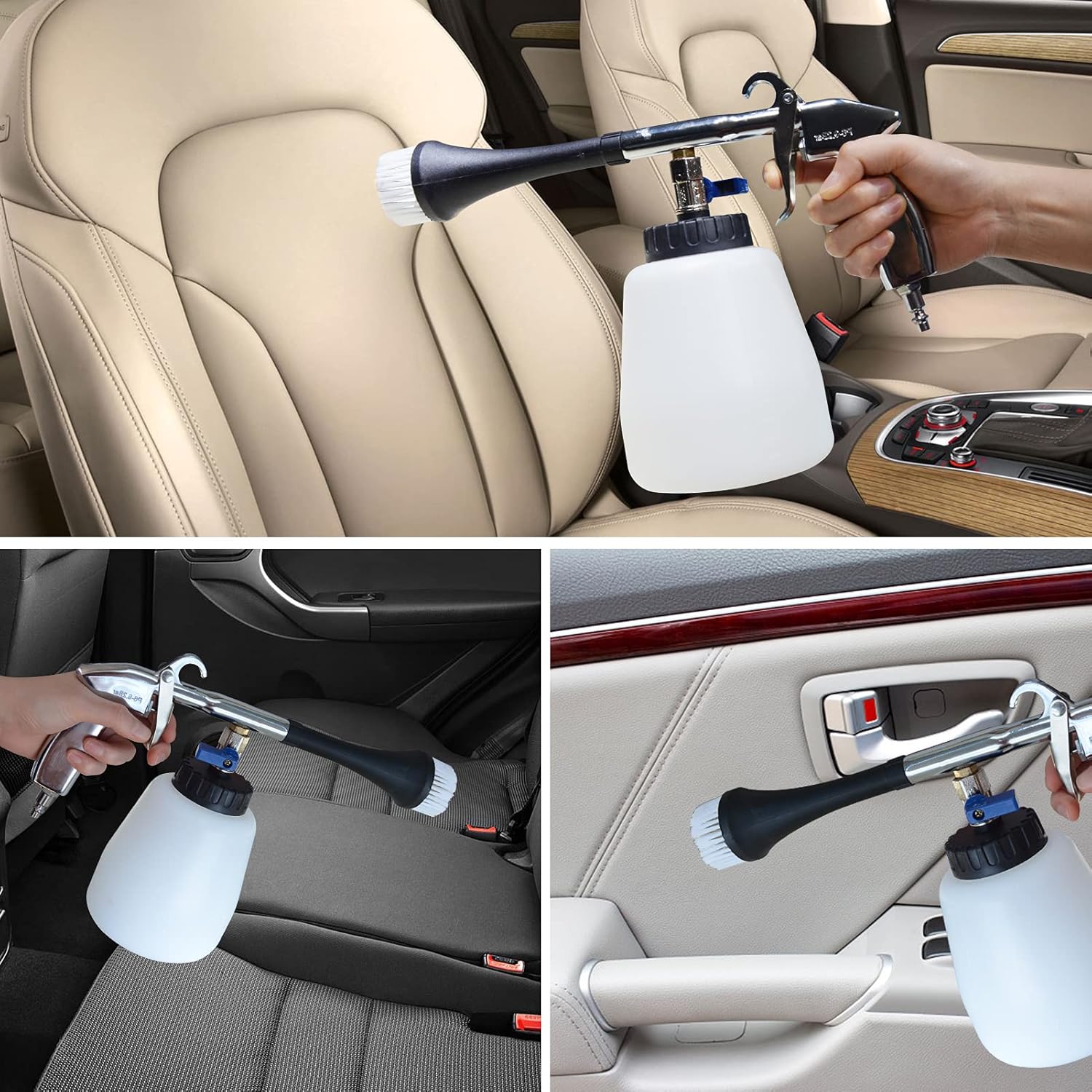 High Pressure Car Cleaning Gun - Pro Tornado Car Interior Detailing Kit, Vehicle Turbo Cleaner Gun with Mitt Glove, 6 Washing Brush, 2 Spraying Tubes, 1L Bottle, Car Cleaning Tool for Air Compressor : Automotive