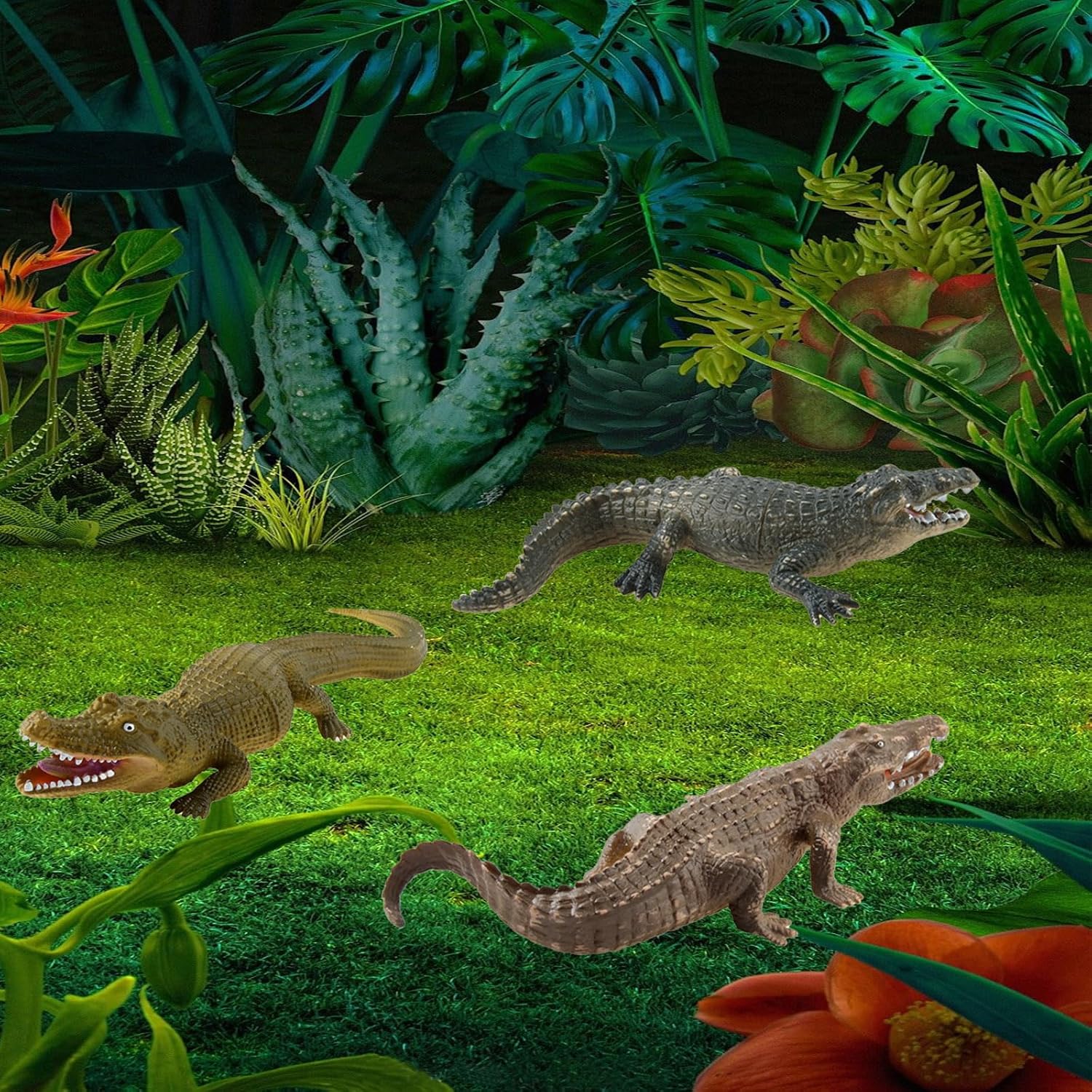 Set of 3 Realistic Plastic Crocodile Figurines for Educational Play