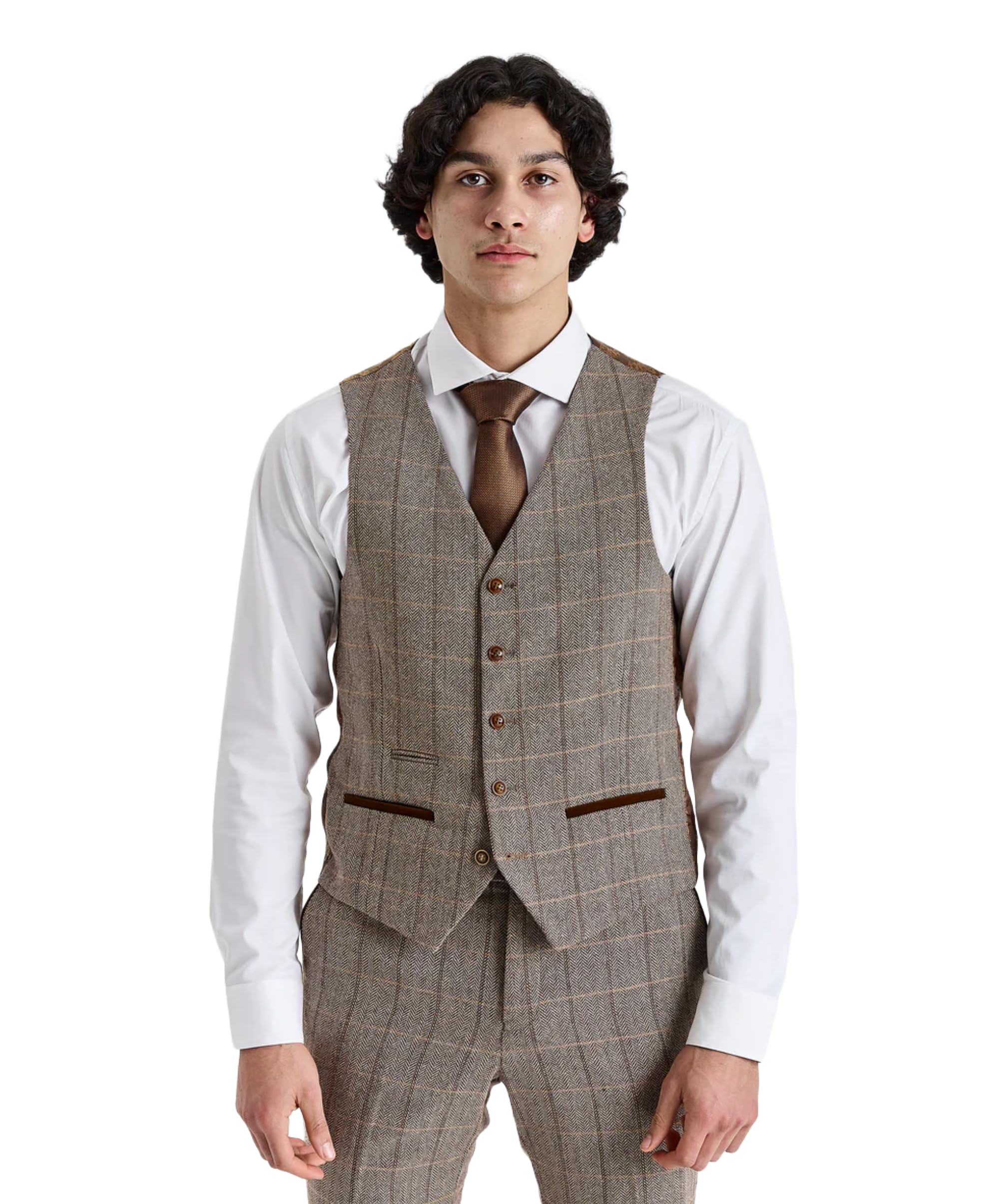 SIRRI Abito da Uomo in Tweed retrò Venduto separatamente Abito Marrone finestrato per Matrimoni e Occasioni Speciali