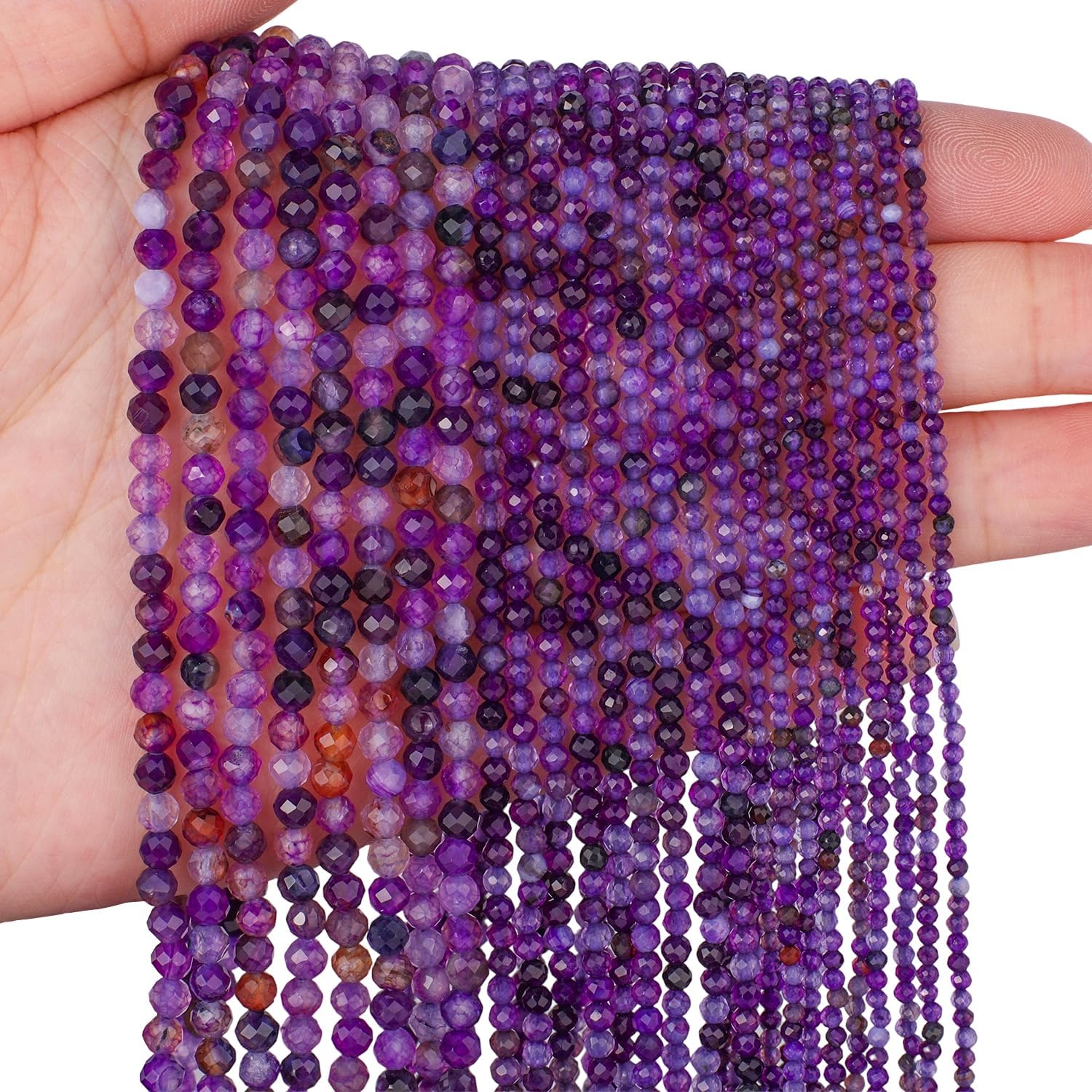 2mm 180pcs Natural Purple Striped Agate Stone Beads, Songxi Small Faceted Round Loose Gemstone Beads for Jewelry Making, DIY Art and Craft, Bracelet Beads for Necklace (1 Strand)