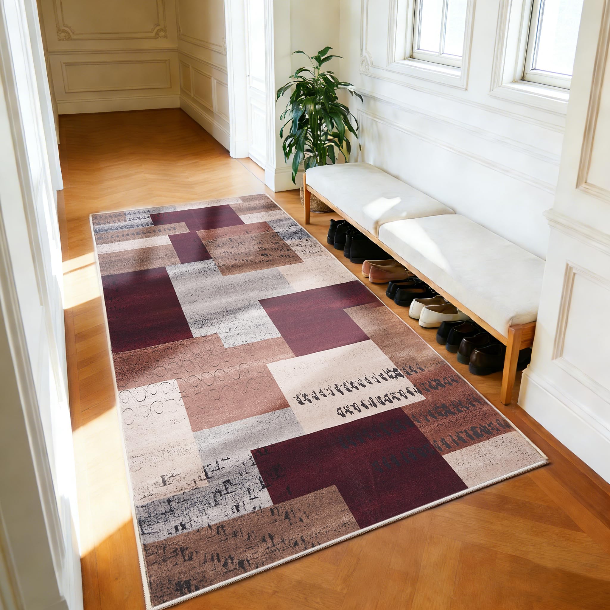 Wohnzimmerteppich 200x280 cm, waschbarer geometrischer Teppich fürs Schlafzimmer, kurzflorig, weich und rutschfest, abstrakter großer Teppich für Klassenzimmer, Esszimmer, Büro, Kinderzimmer, Blau