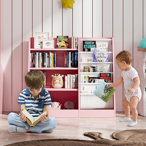Miniatura 2 de Estantería de madera rosa de 4 niveles para niños, estantería de 5 capas, estante para libros de almacenamiento para bebés, organizador de juguetes