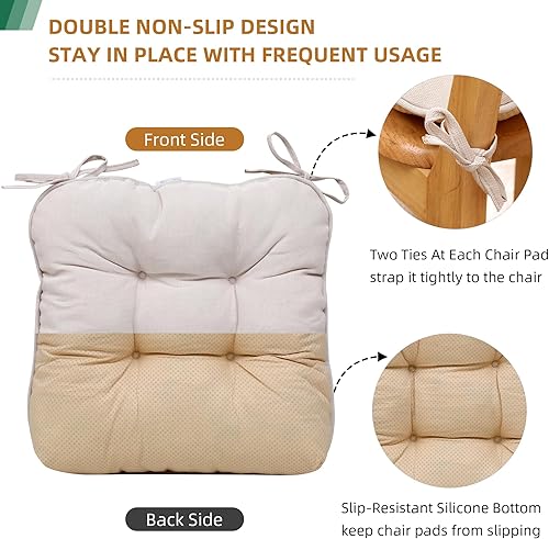 Miniatura 5 de RACE LEAF Cojines para sillas de comedor, paquete de 2 unidades, almohadillas de espuma viscoelástica para sillas de cocina con lazos y respaldo