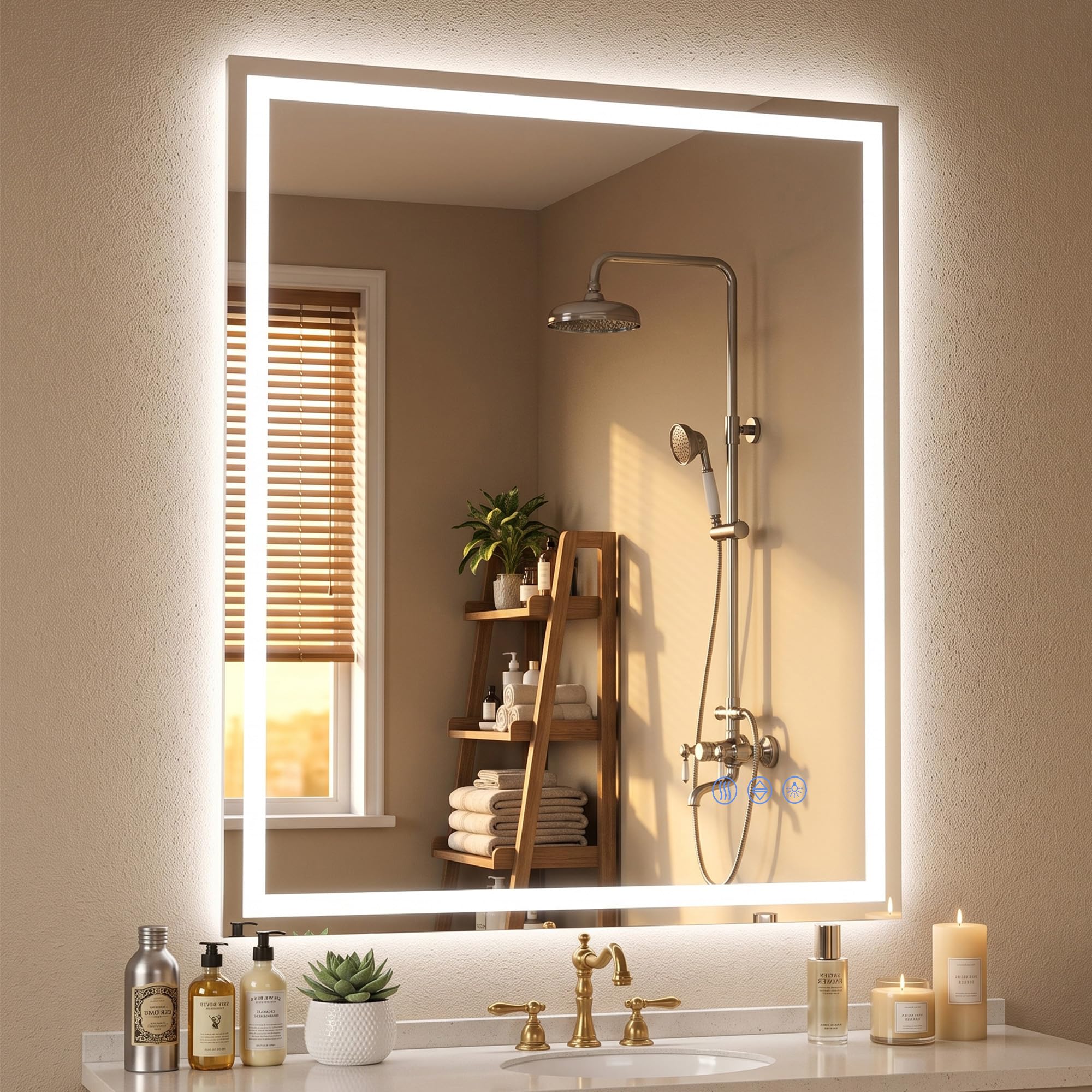 Photo 1 of Bimno LED Bathroom Mirror 30"x36", Wall-Mounted Vanity Mirrors Front & Backlit Light Control Stepless Dimmable Anti-Fog Memory 3 Color Temperatures Shatter-Proof Tempered Glass