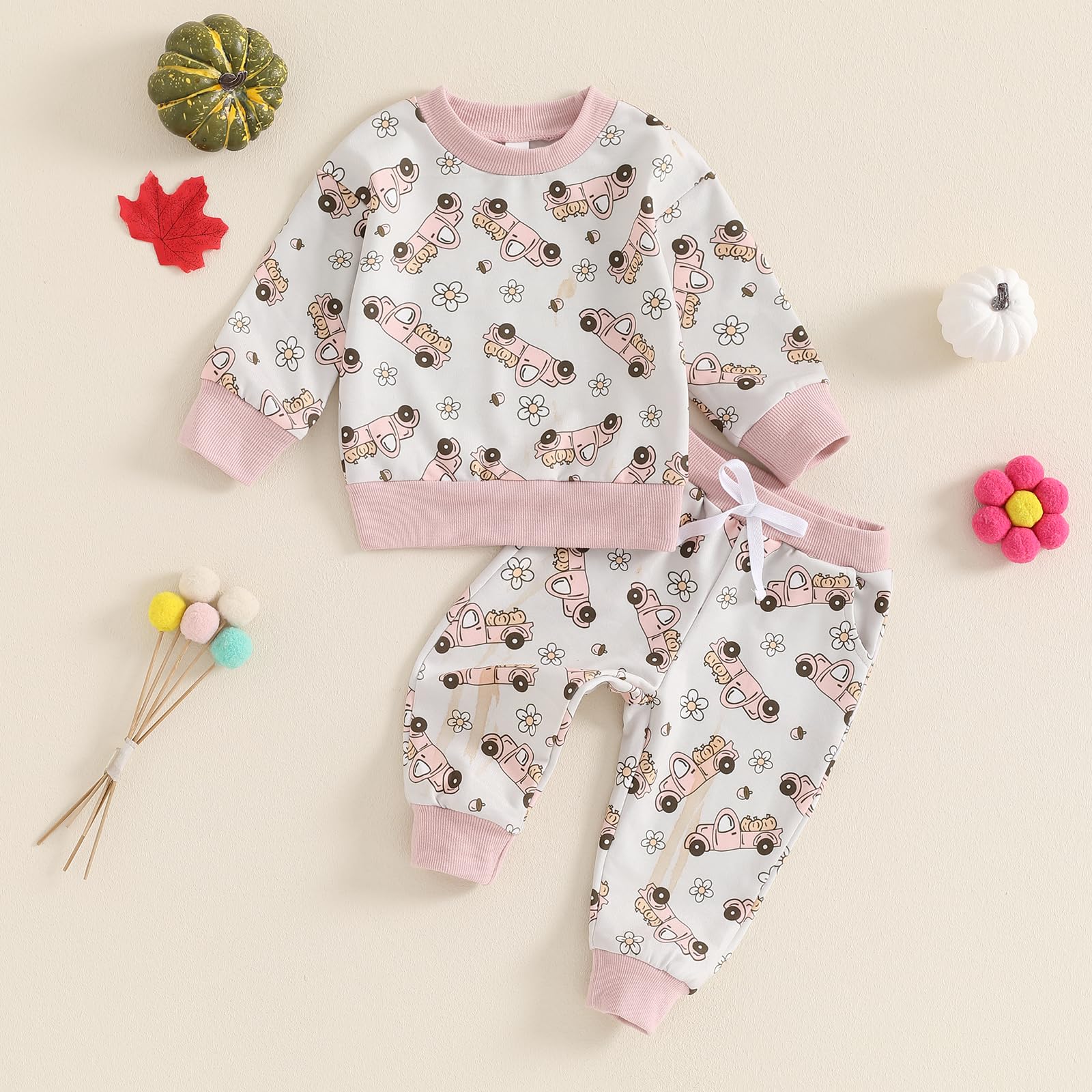 Amnnchya Toddler Girl Boy Halloween Outfit Baby Pumpkin Clothes Long Sleeve Halloween Sweatshirt Pants Fall Winter Set (Pink, 12-18 Months)