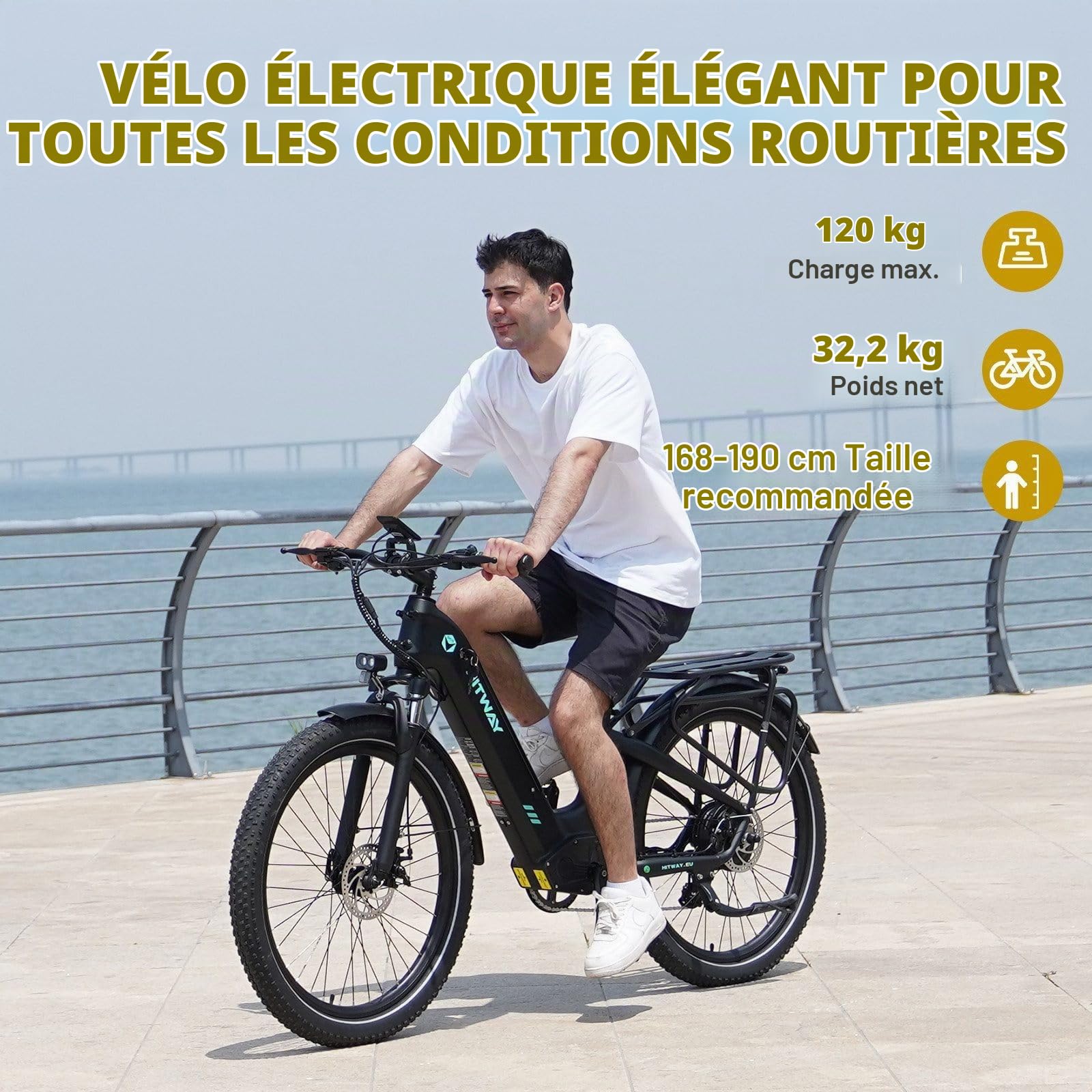 HITWAY 26X3.0 Vélo Électrique 250W City Cruiser E Bike 48V 18AH Batterie Amovible Max Range 55-80KM Electric Bike 7 Vitesse Vélo Électrique de Banlieue pour Adultes