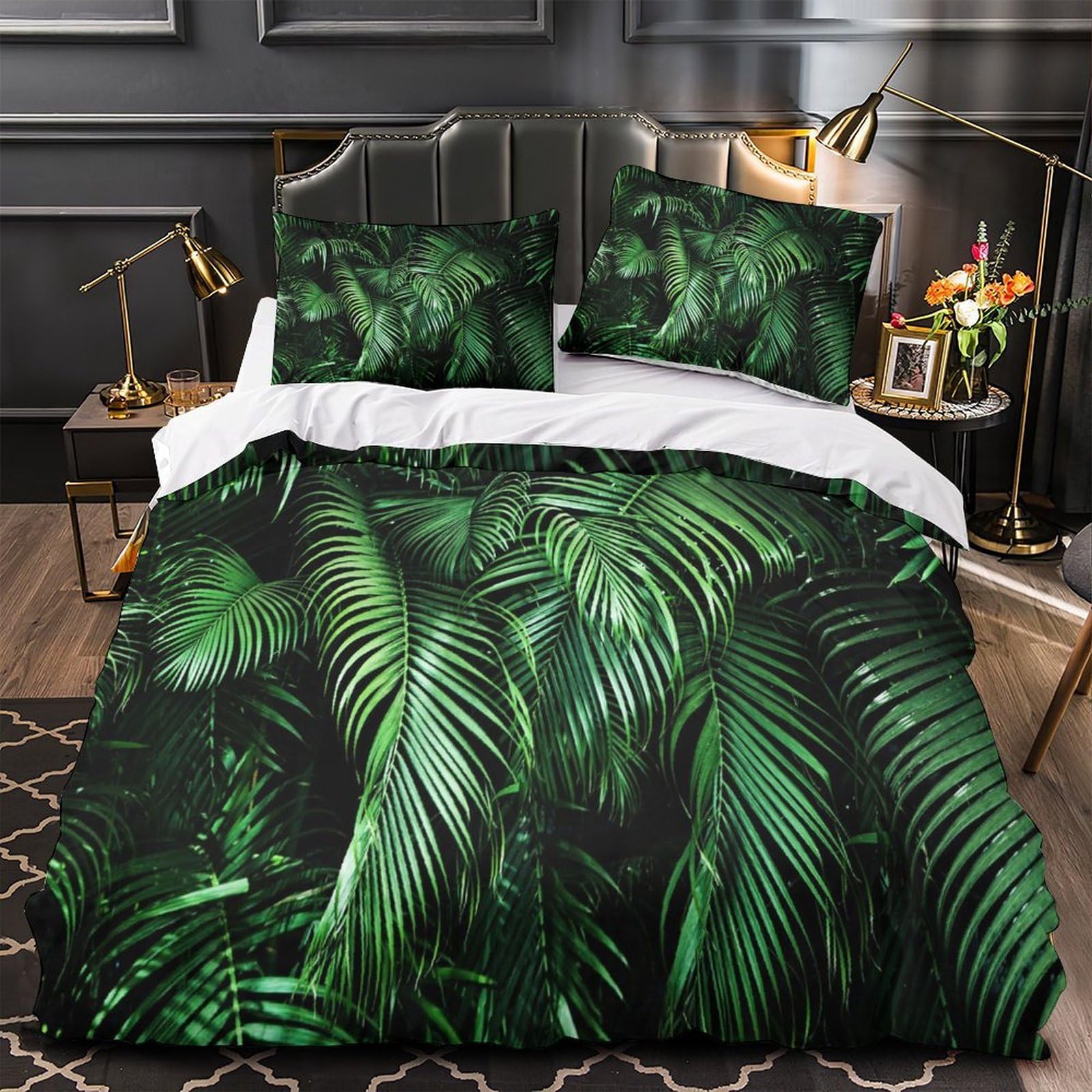Housse de couette feuilles tropicales douce en microfibre anti-acarien pour literie 260x220