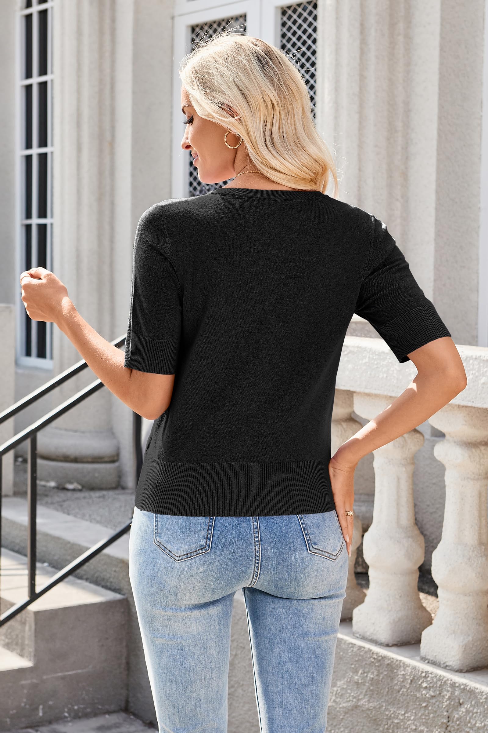 Newshows Damen Strickjacken Sommer Kurzarm Leicht Knöpfe Strickjacke Elegante Bolero Wickel Shrugs Top für Kleid