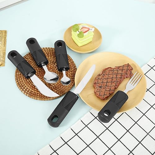 Miniatura 8 de Juego de utensilios adaptativos, suministros especiales pesados, utensilios de Parkinson, agarre débil y ayudas para discapacitados y Parkinson,