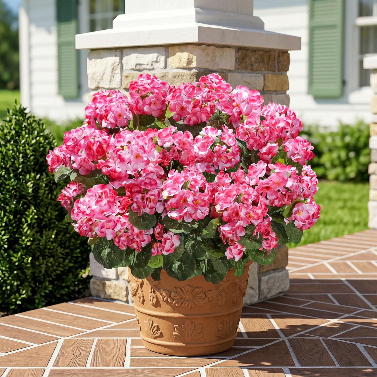 Fake Geraniums Artificial Flowers for Outdoors Outside, 6 Bundles Pink Silk Geraniums Fake Flowers Plants Realistic UV Resistant Faux Flowers for Outdoor Planters Garden Balcony Yard Porch Indoor