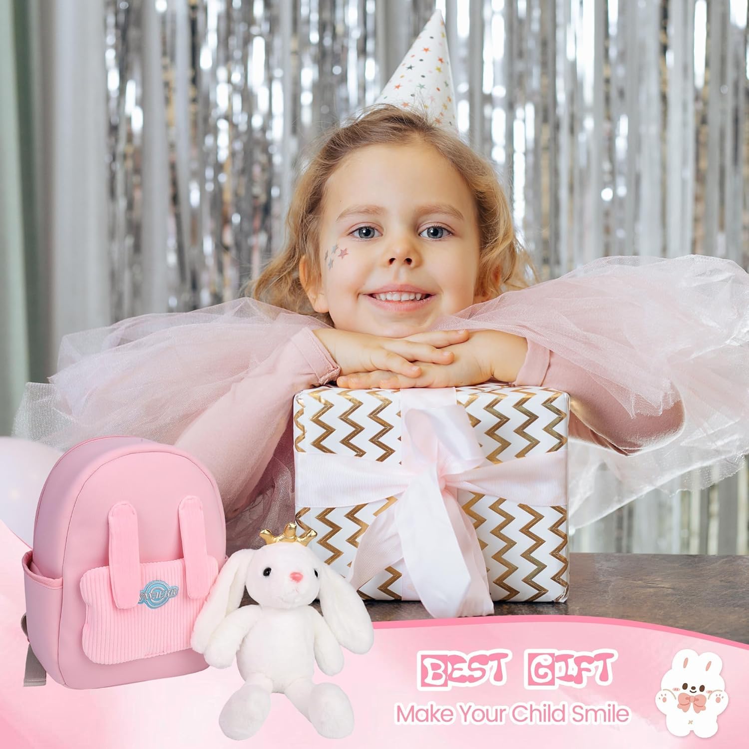 Toddler Bunny Backpack Girl Birthday Gift with Detachable Bunny Dolls & Leash Preschool Backpack with Stuffed Animals for School Travel, Age 2-6 - Image 6