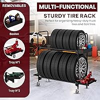 EROTASH Rolling Tire Rack for Garage - Heavy-Duty Storage for 8 Tires, 5" Caster Wheels & Removable Tool Trays
