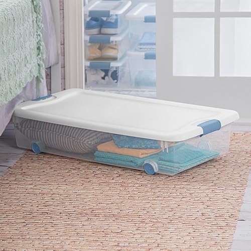 Vista 72 de Sterilite - Caja de almacenamiento de 6 cuartos de galón con tapa y pestillo, contenedor apilable de plástico para organizar zapatos en estantes