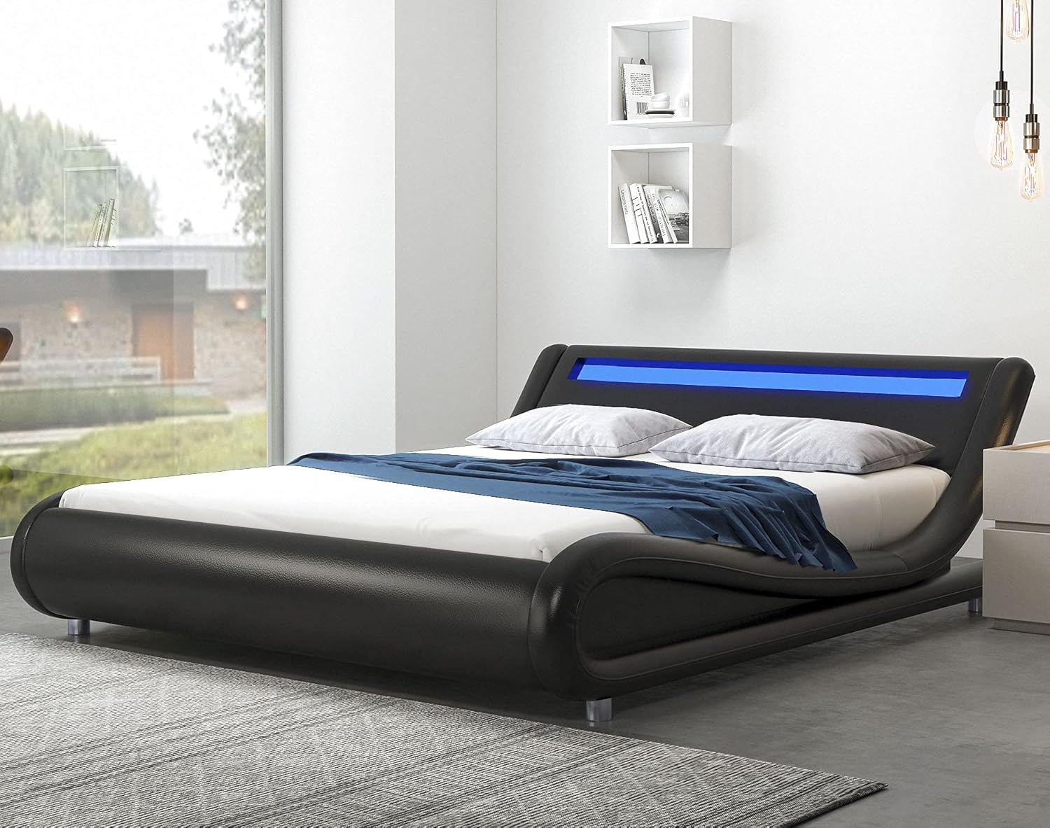 IMUsee WaveLike Curve Deluxe Upholstered Modern Bed Frame