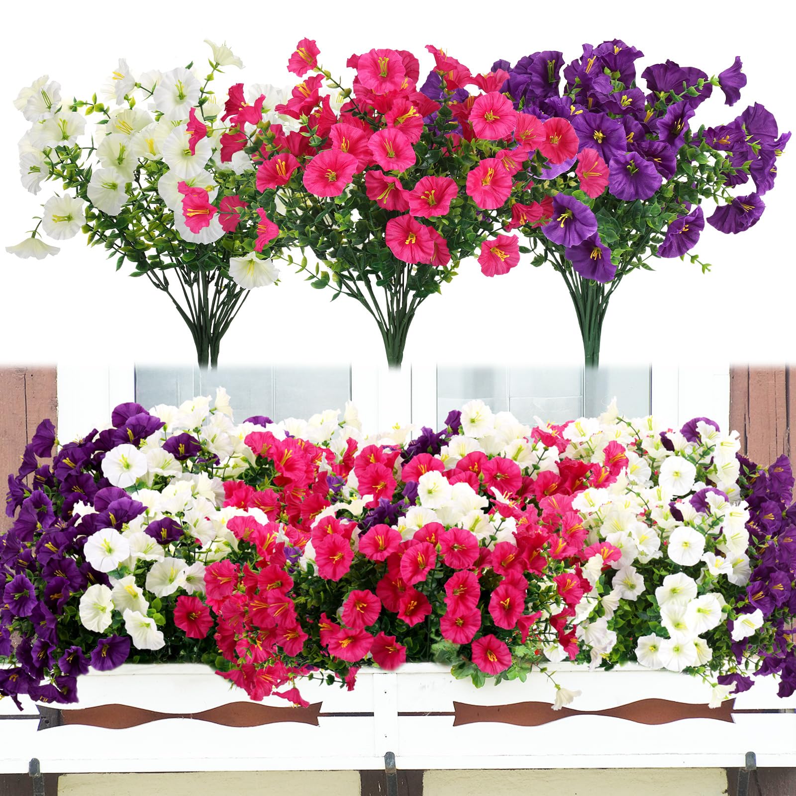 Huiguli 9 Bundles Outdoor Artificial Flowers, UV Resistant Fake Flowers, No Fade Artificial Morning Glory, Artificial Plants for Hanging Planter Home Garden Porch Window Box Wedding Decor (3 Color) โ image 1