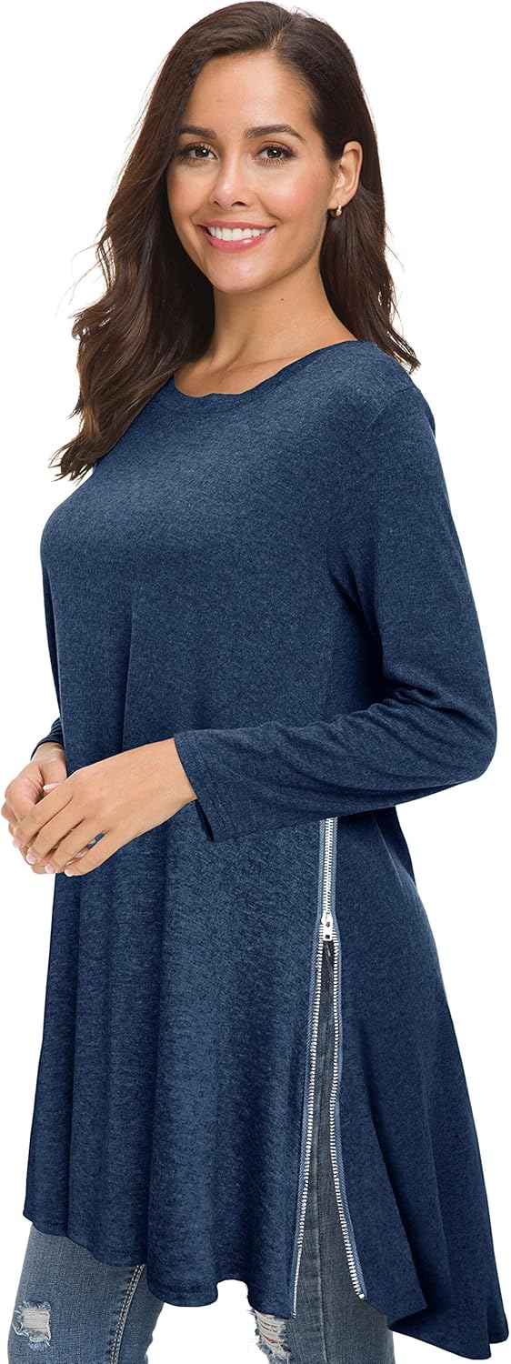 Afibi Tops for Women Long Sleeve Side Split Loose Tunic Tops for Leggings