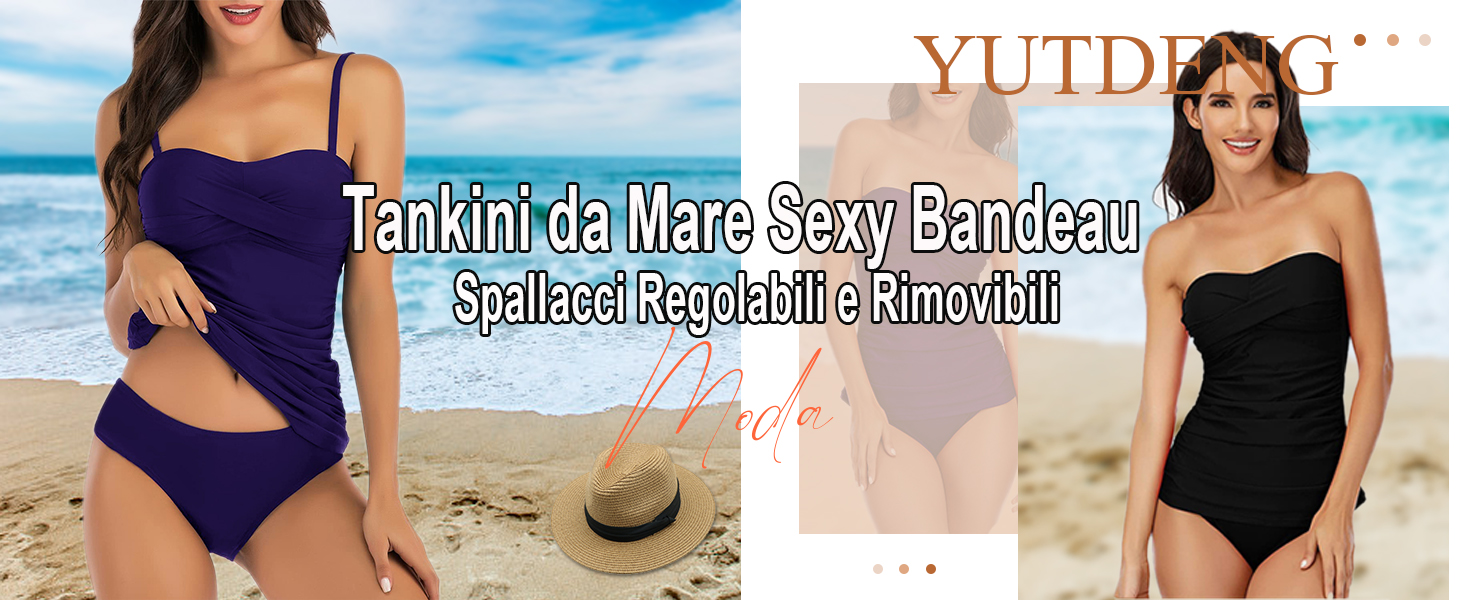 Costume Da Bagno Bandeau Due Pezzi Con Reggiseno Push-Up - Tankini Sexy Per Spiaggia - Foto 2