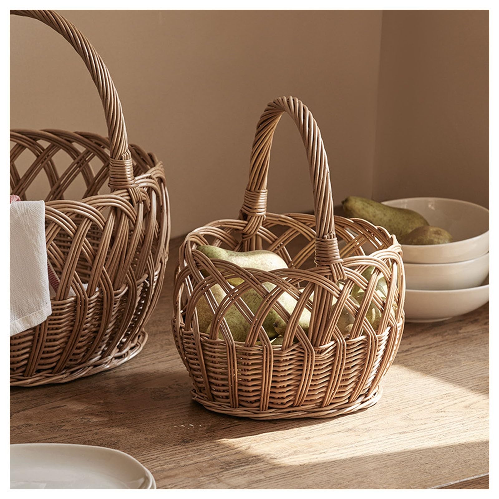 Panier de pique-nique ovale en osier avec poignée, organiseur pour le shopping, la maison, le camping, le jardin, le pain et plus encore – Parfait pour les réunions en plein air